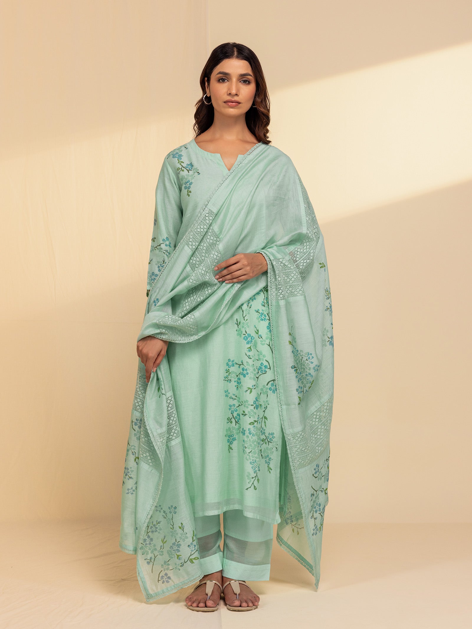 Painters Palette Sea Green Chanderi Dupatta