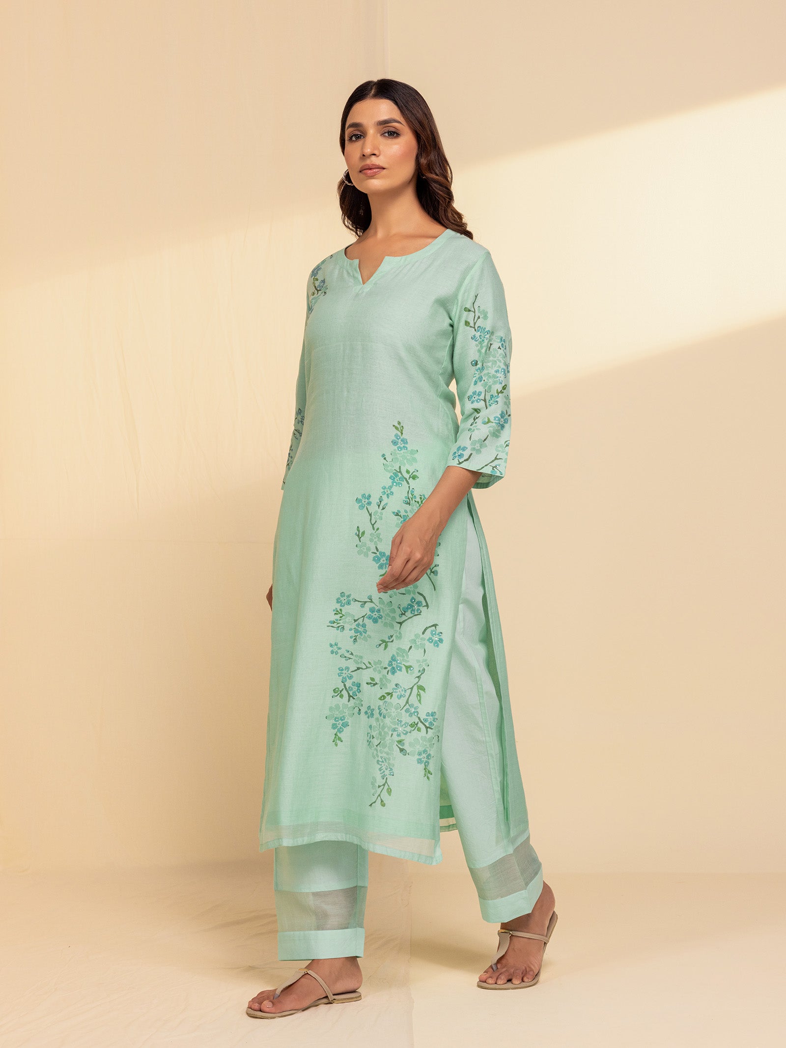 Painters Palette Sea Green Chanderi Kurta
