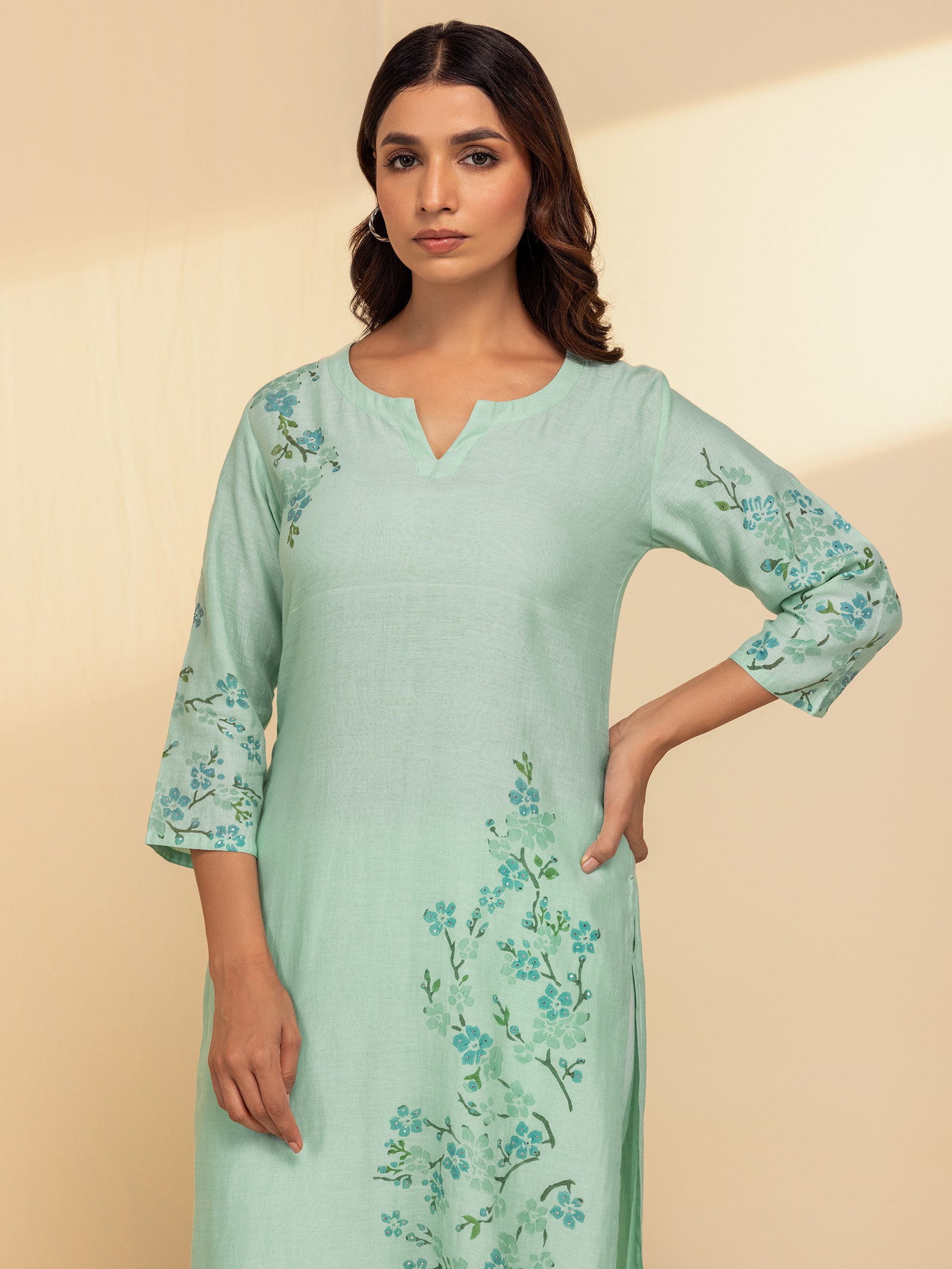 Painters Palette Sea Green Chanderi Kurta