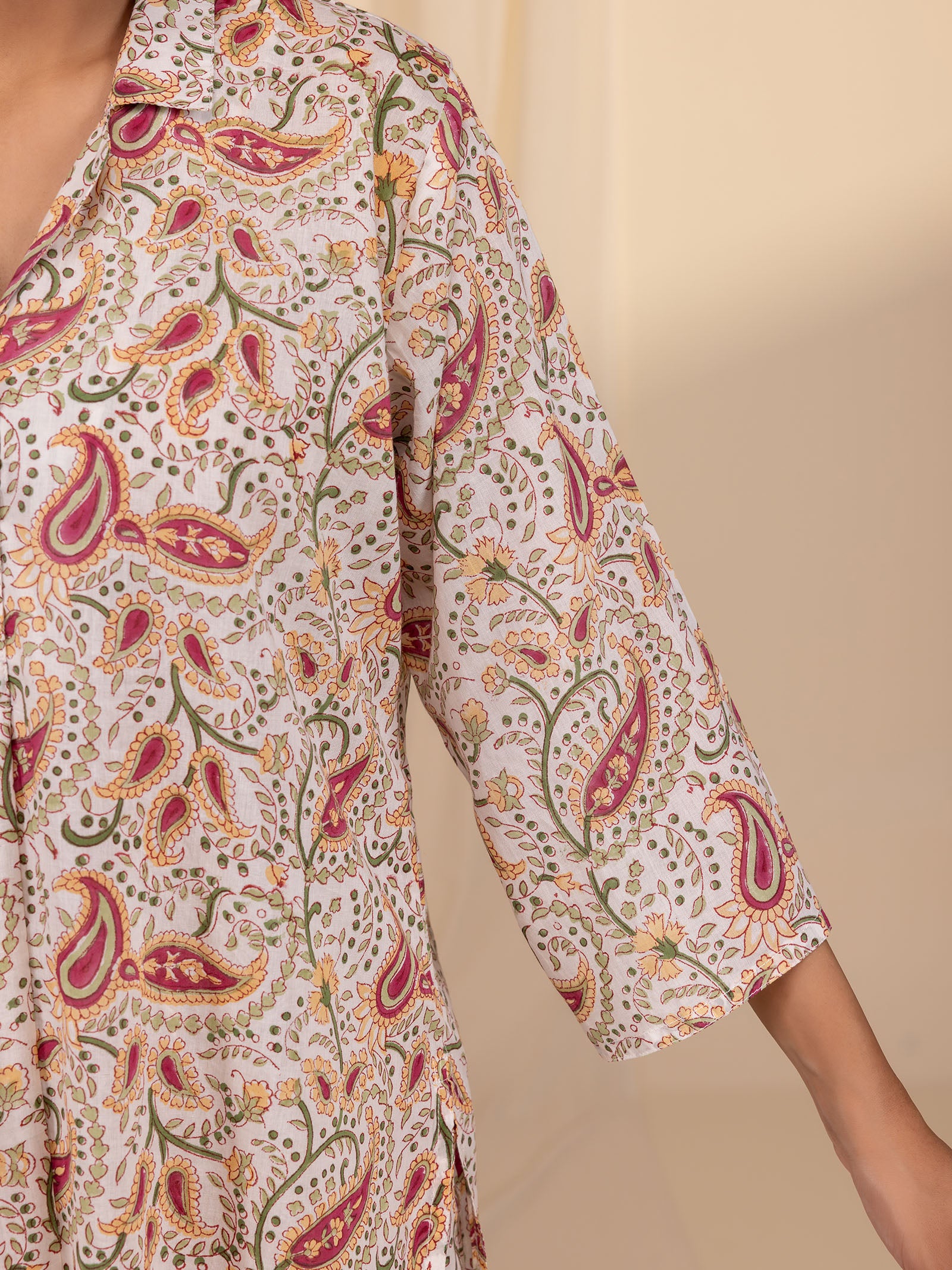 Paisley Collared Cotton Night Suit