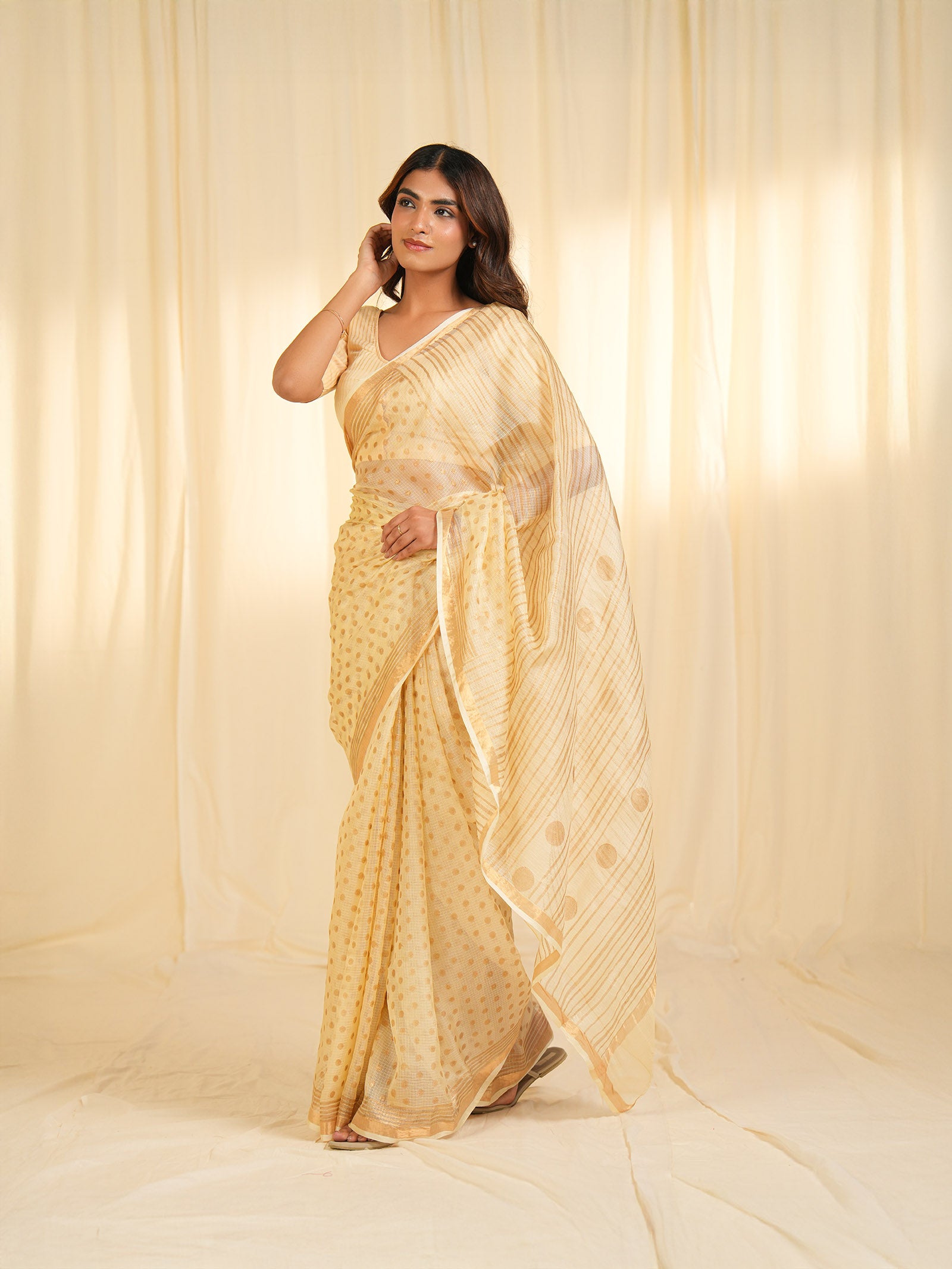 Pastel Cream Kota Silk Saree