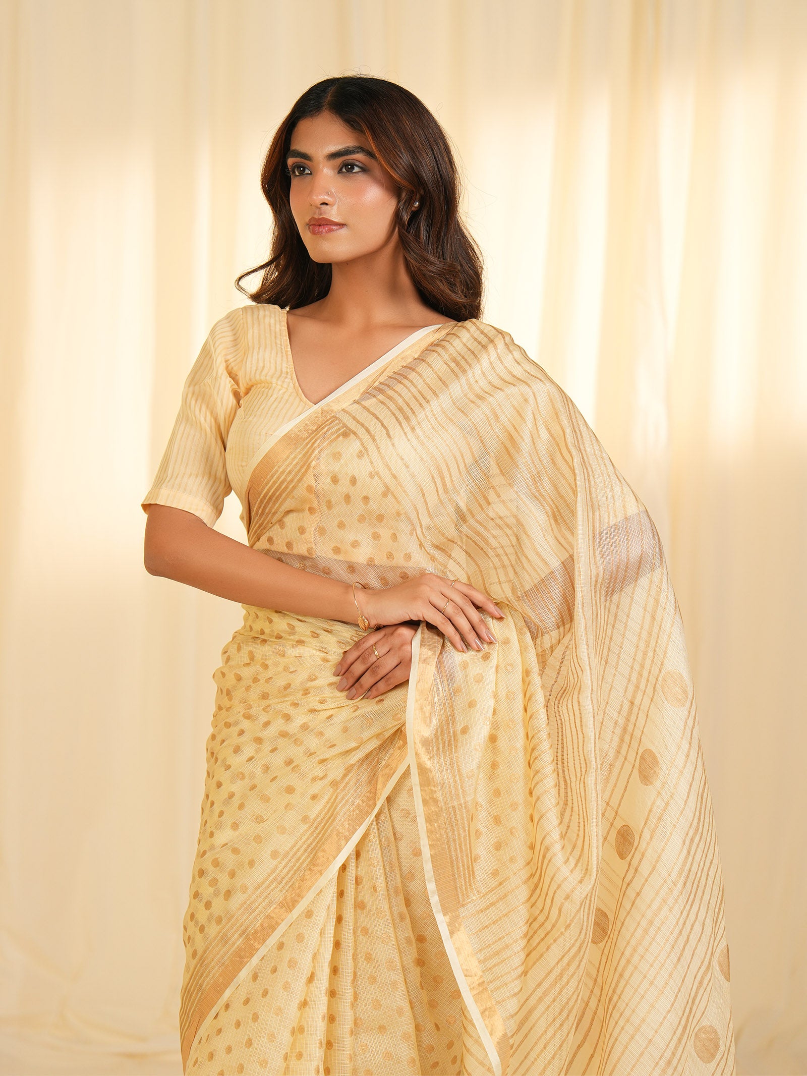 Pastel Cream Kota Silk Saree