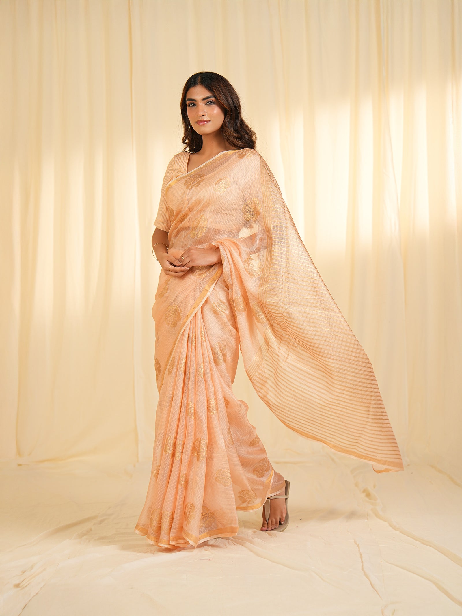 Pastel Peach Kota Silk Saree