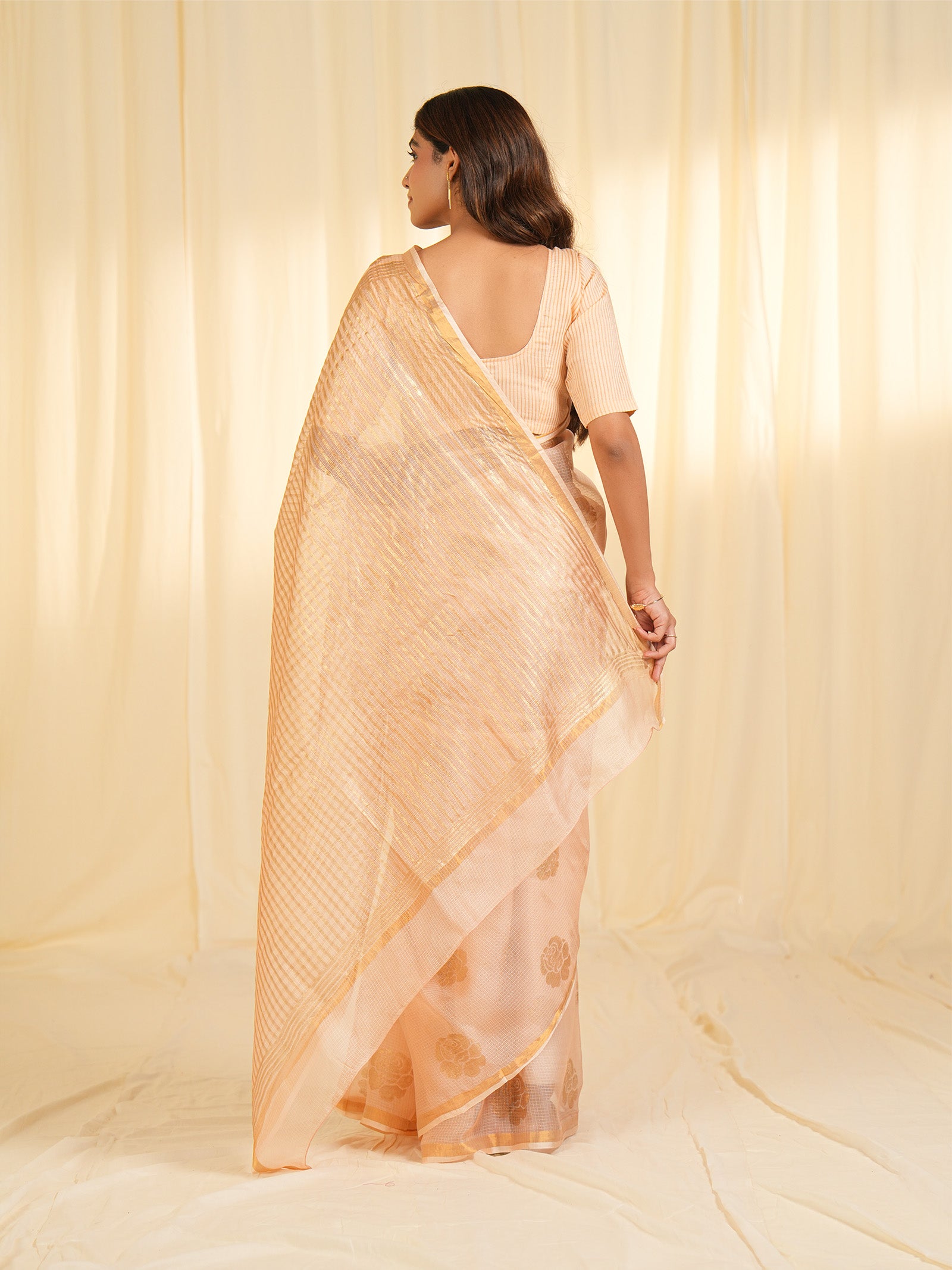 Pastel Peach Kota Silk Saree