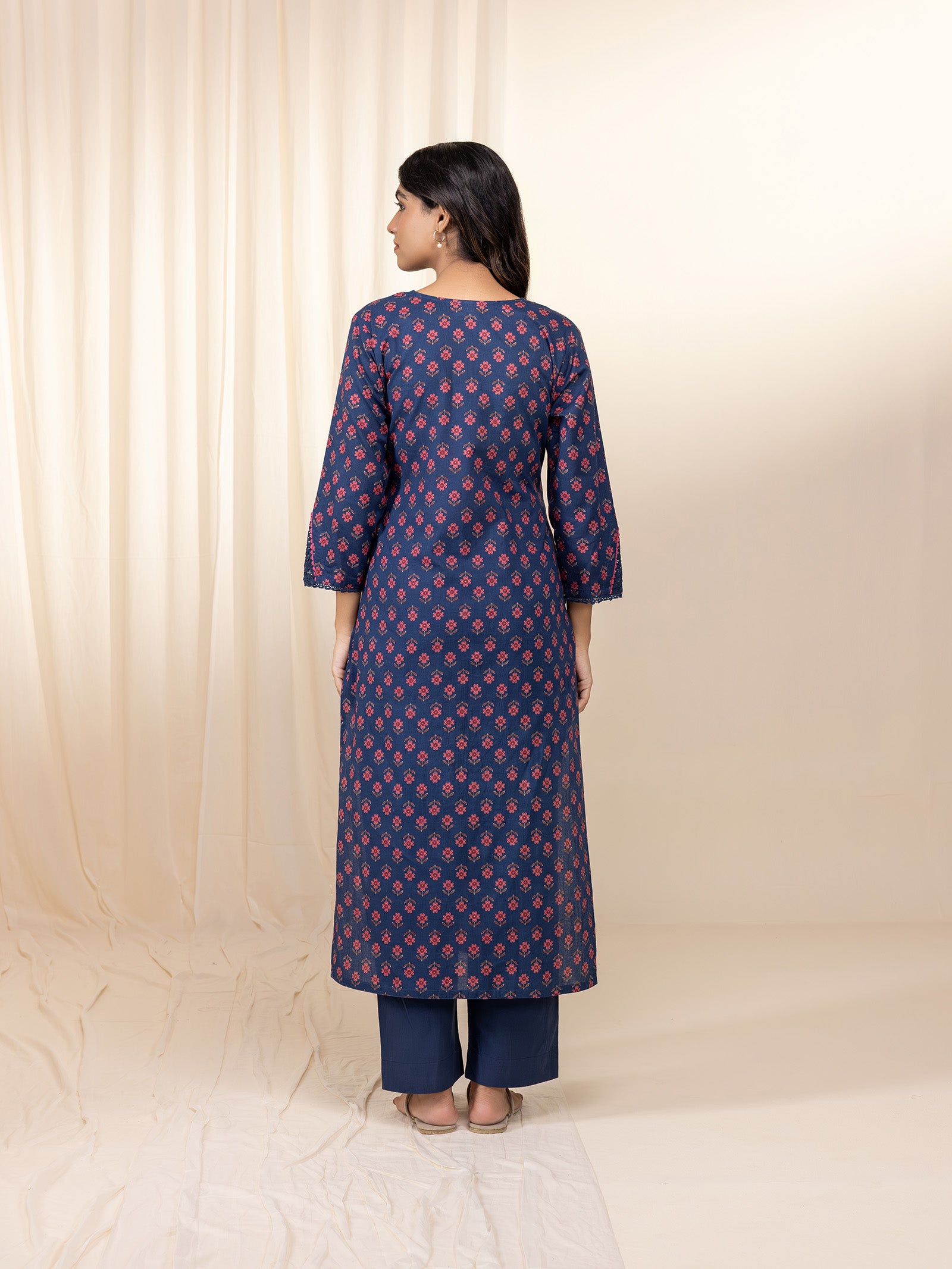 Pink Navy Cotton Kurta