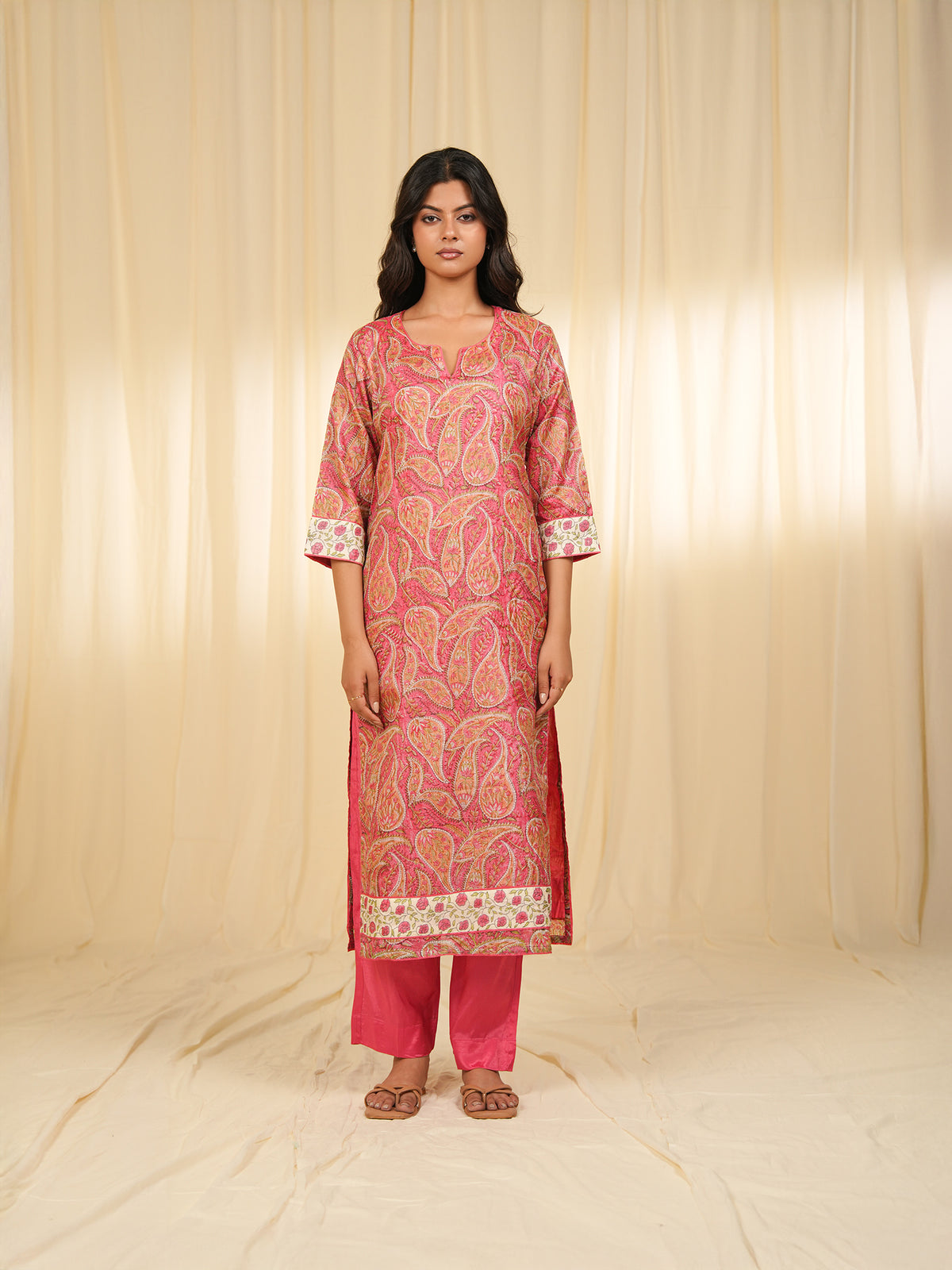 Pink Paisley Tussar Silk Kurta