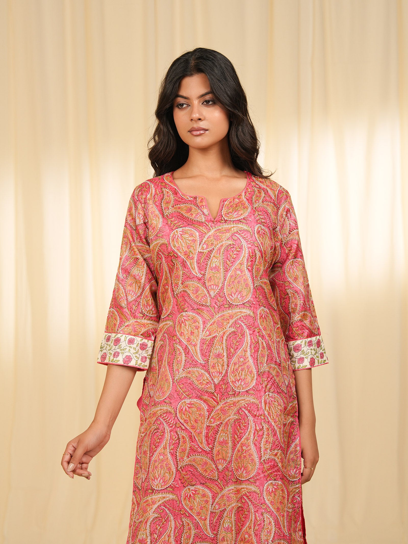 Pink Paisley Tussar Silk Kurta