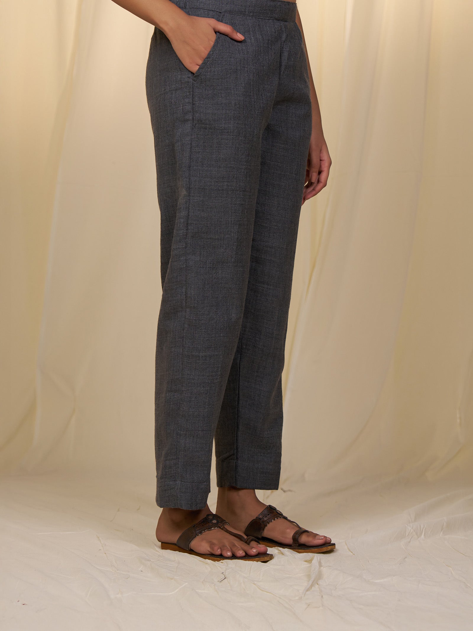 Plain Grey Woollen Straight Pants