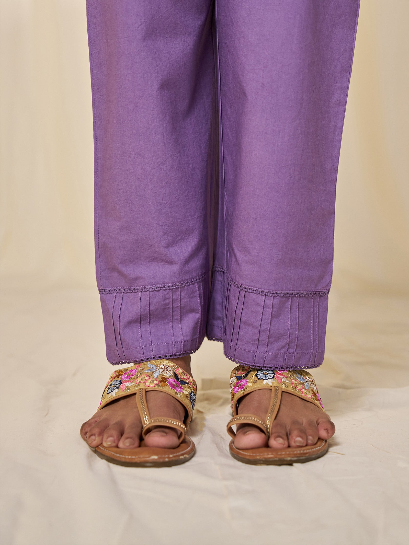 Purple Pizzazz Cotton Straight Pants