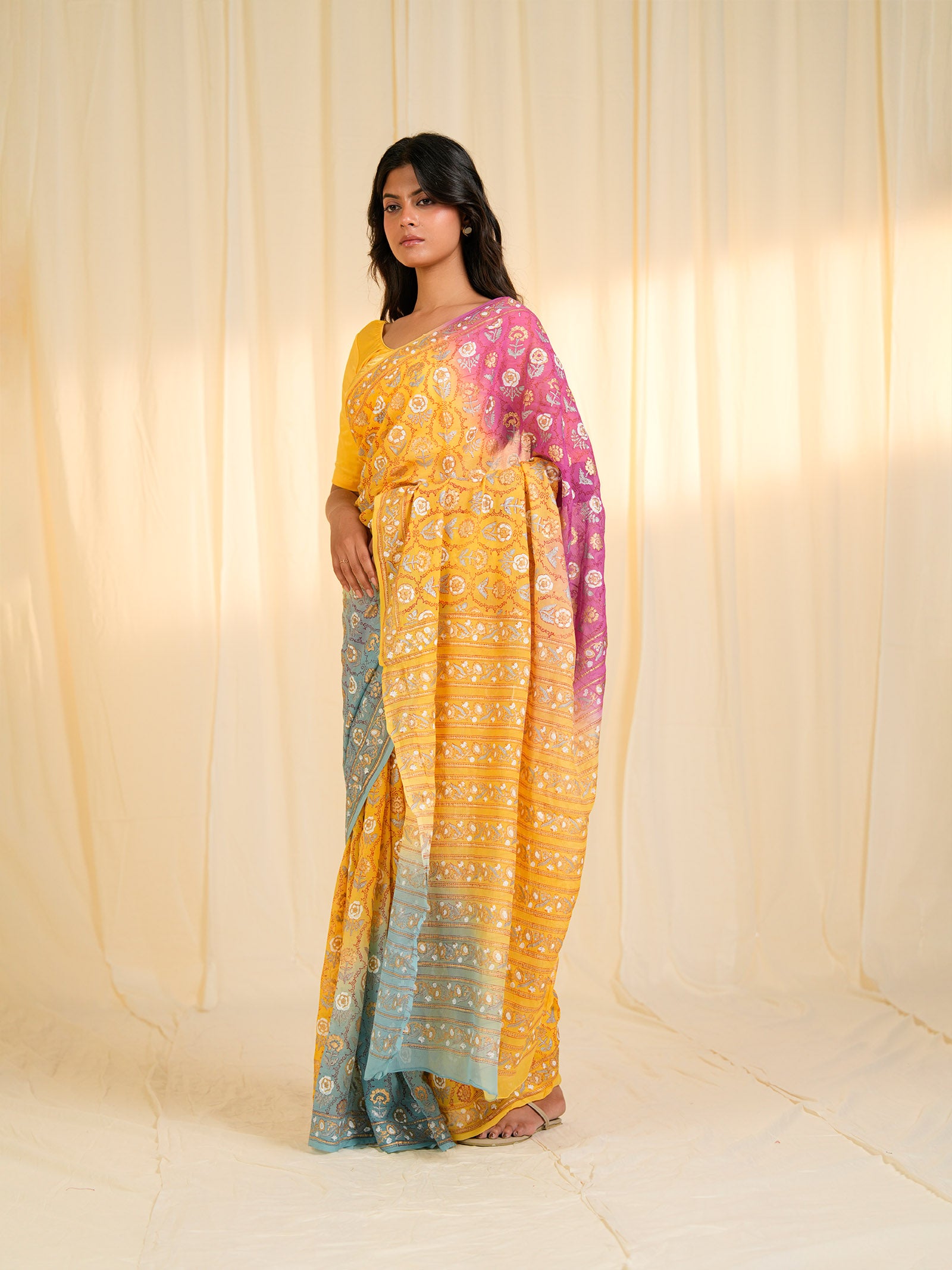 Rang Mandal Haldi Chiffon Saree