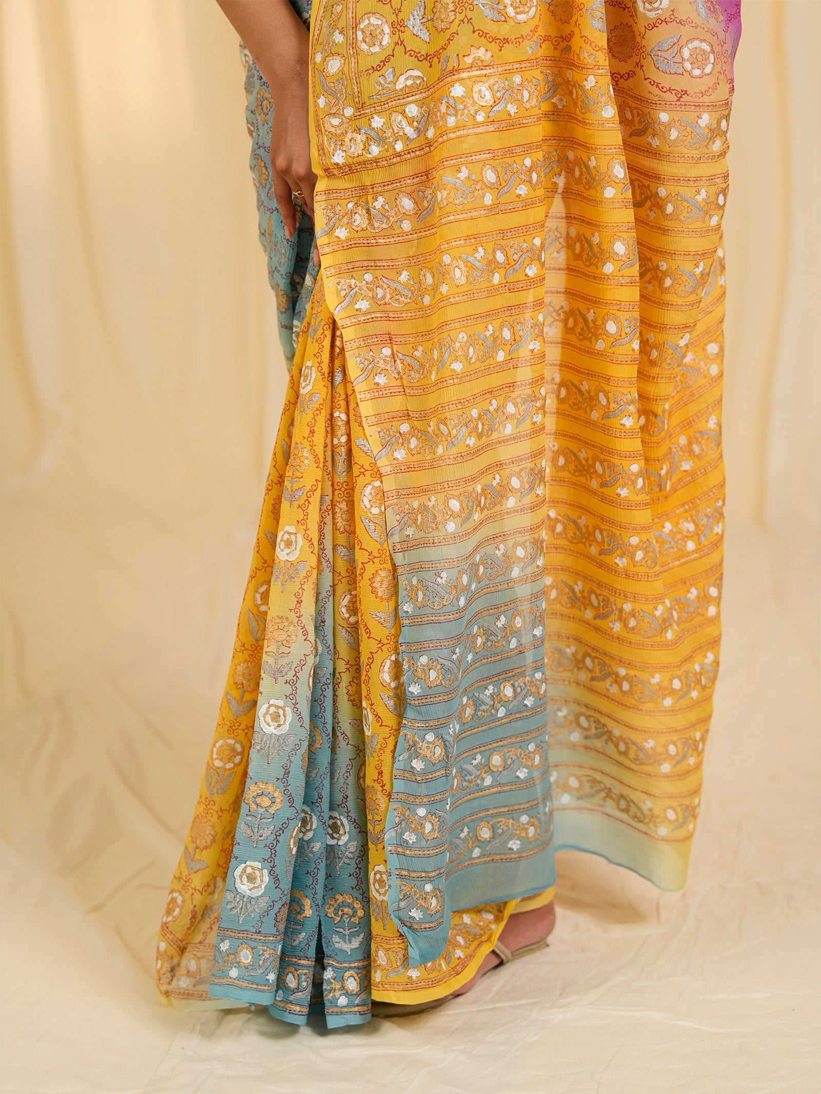 Rang Mandal Haldi Chiffon Saree