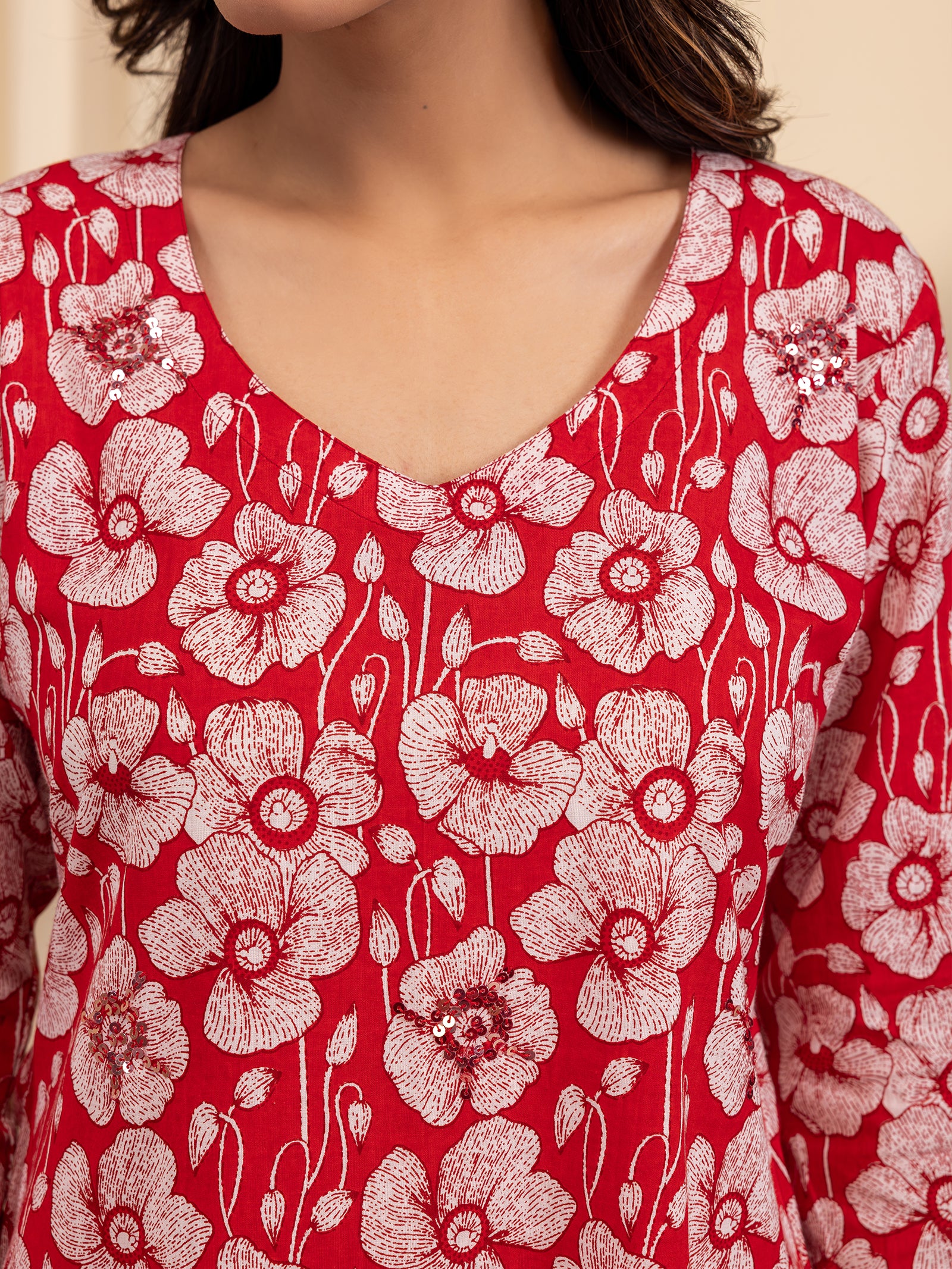 Red Poppy Cotton Kurta