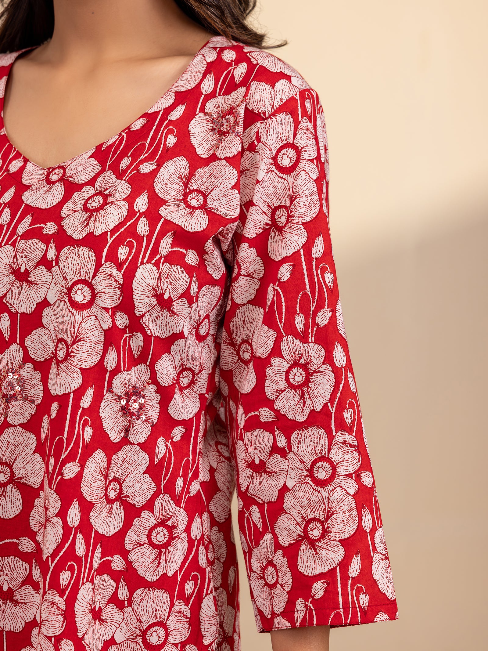 Red Poppy Cotton Kurta