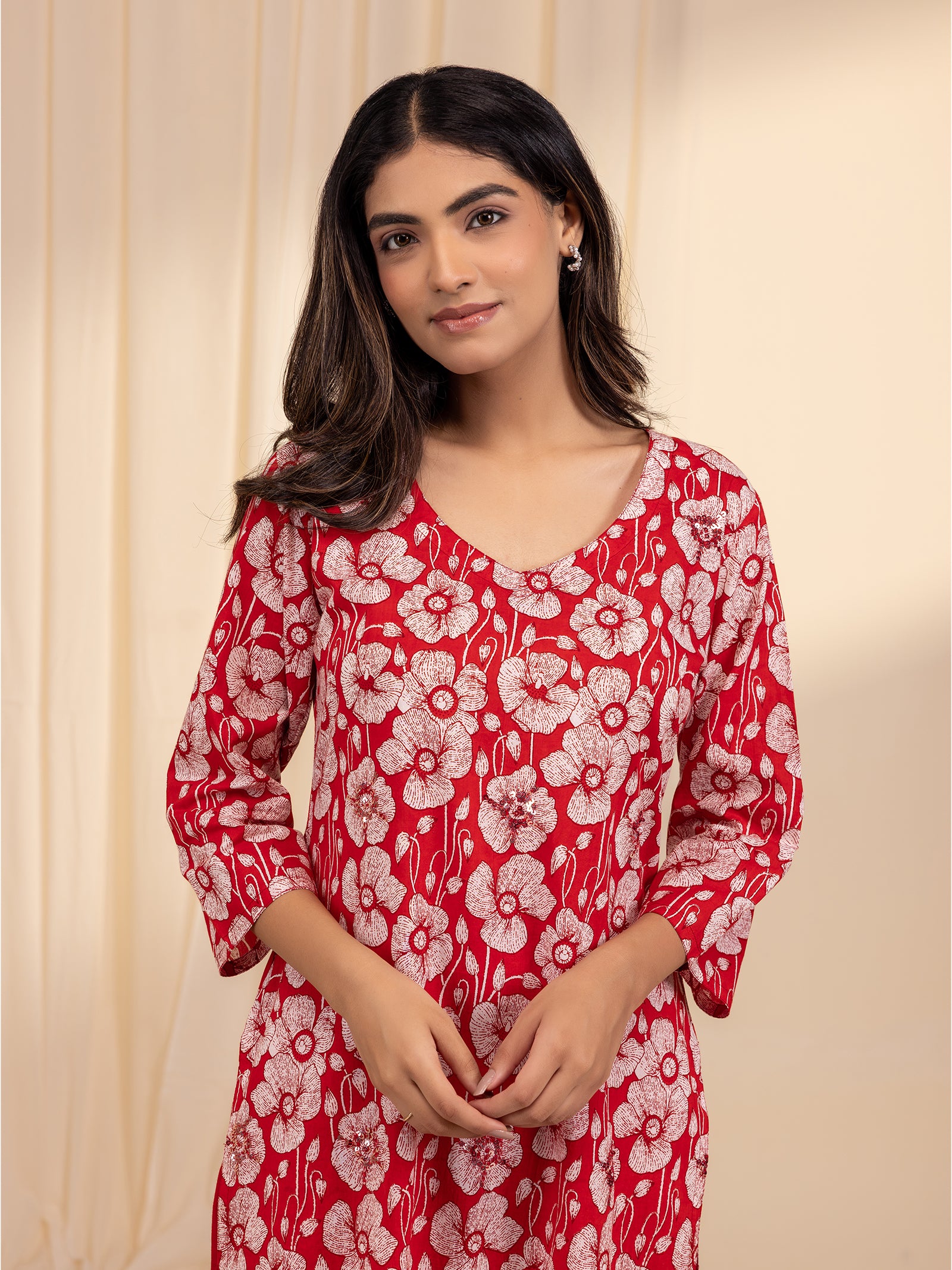 Red Poppy Cotton Kurta