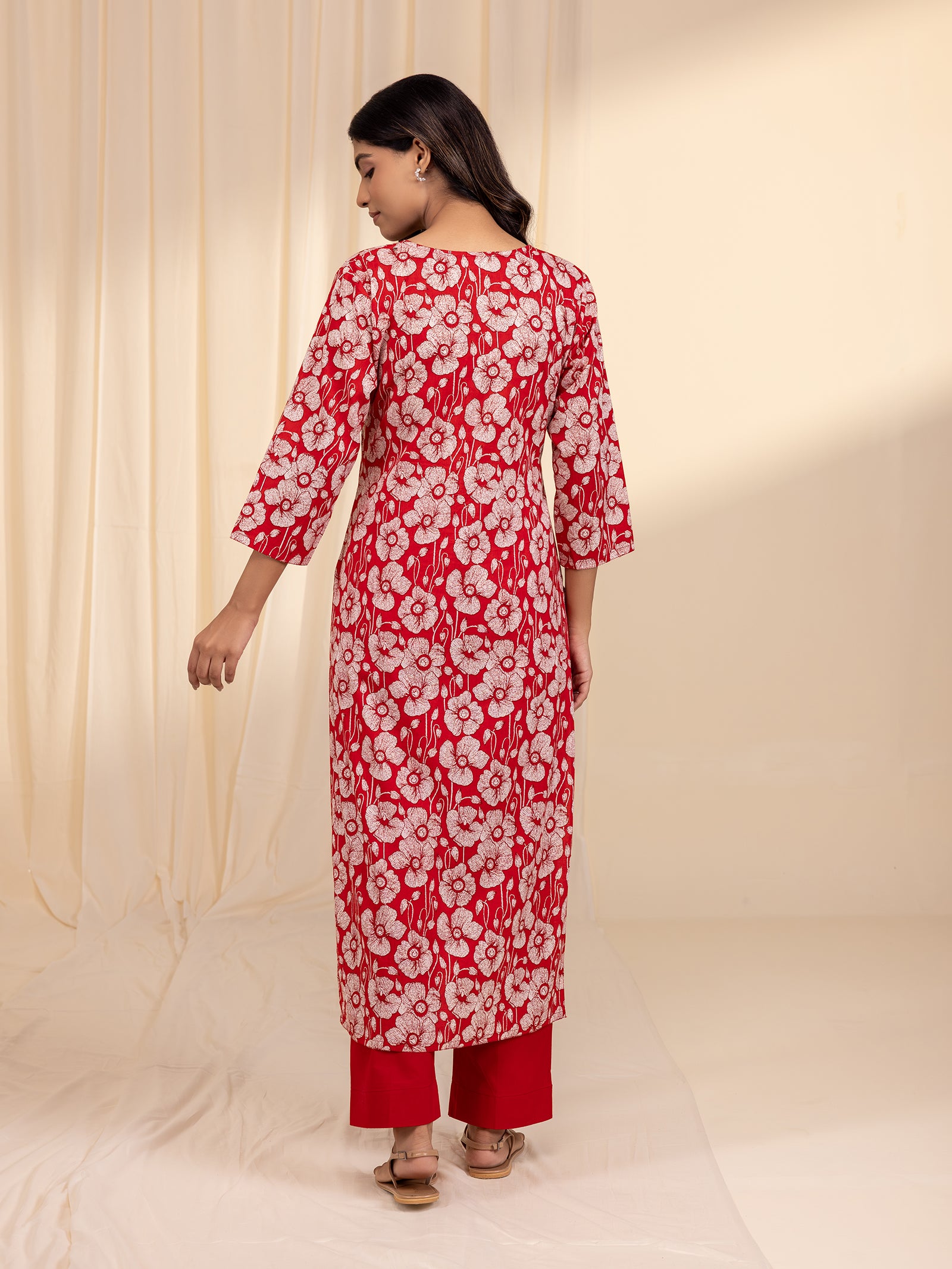 Red Poppy Cotton Kurta