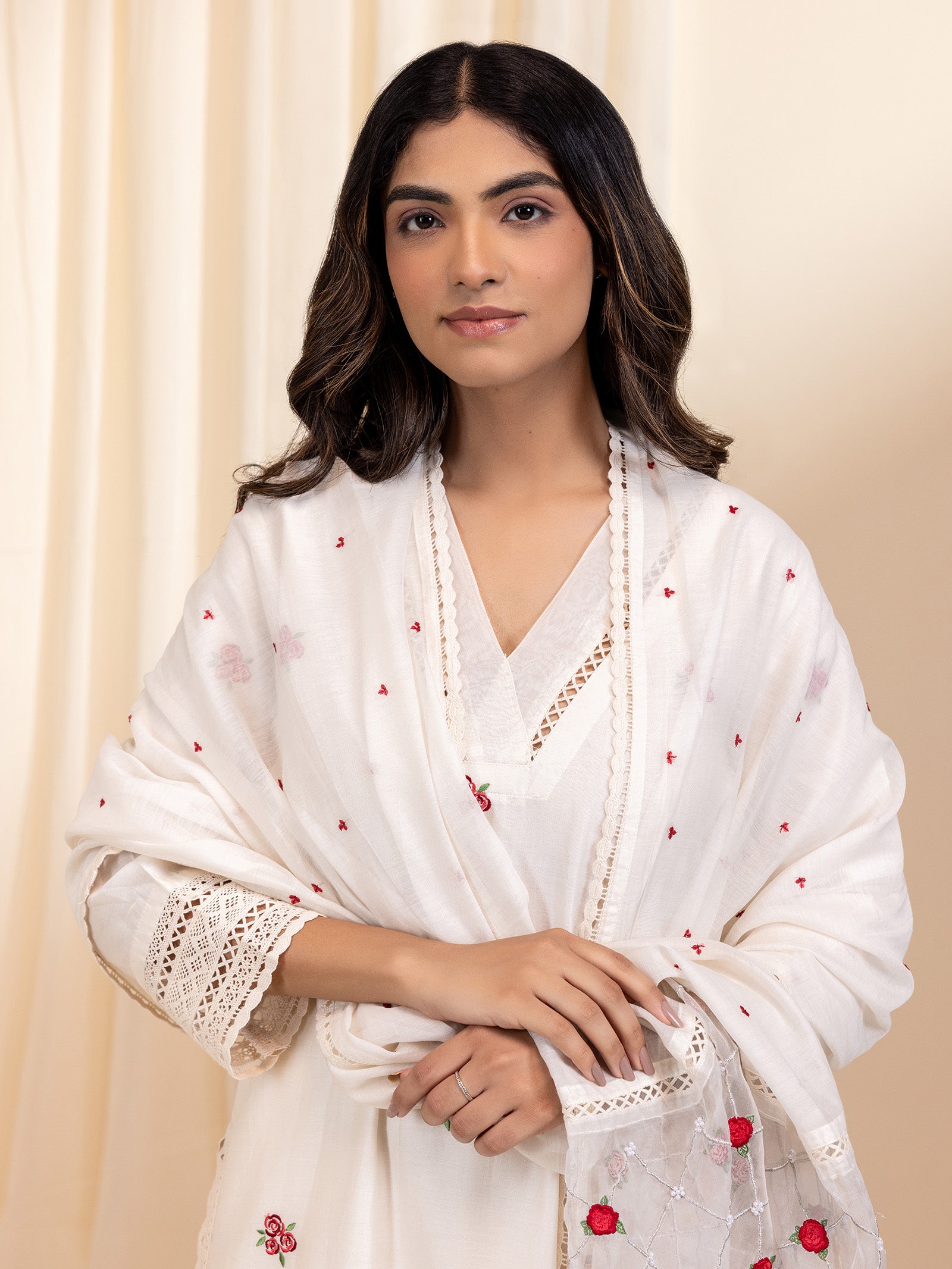 Rosy Pearls Chanderi Dupatta