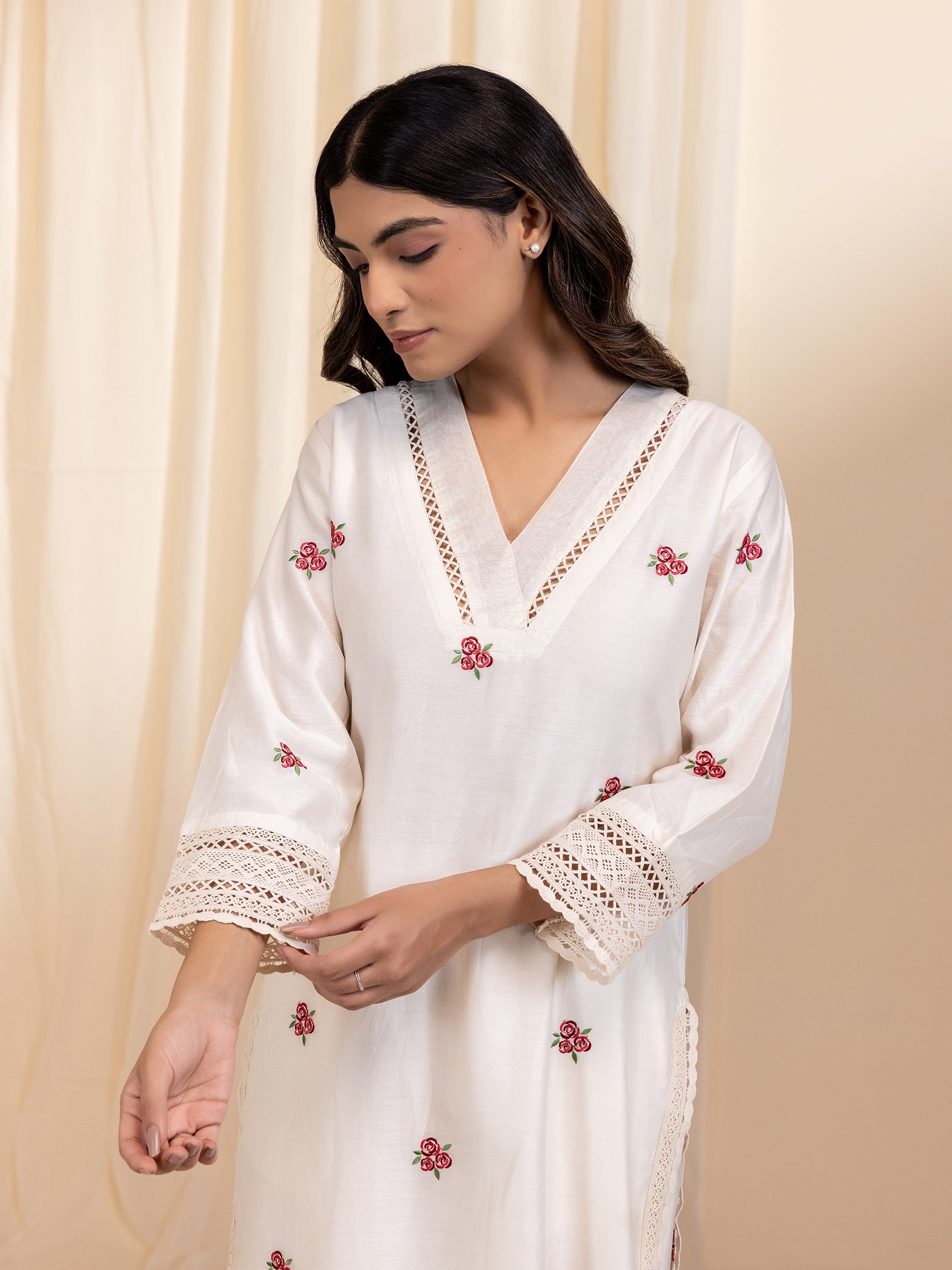 Rosy Pearls Chanderi Kurta