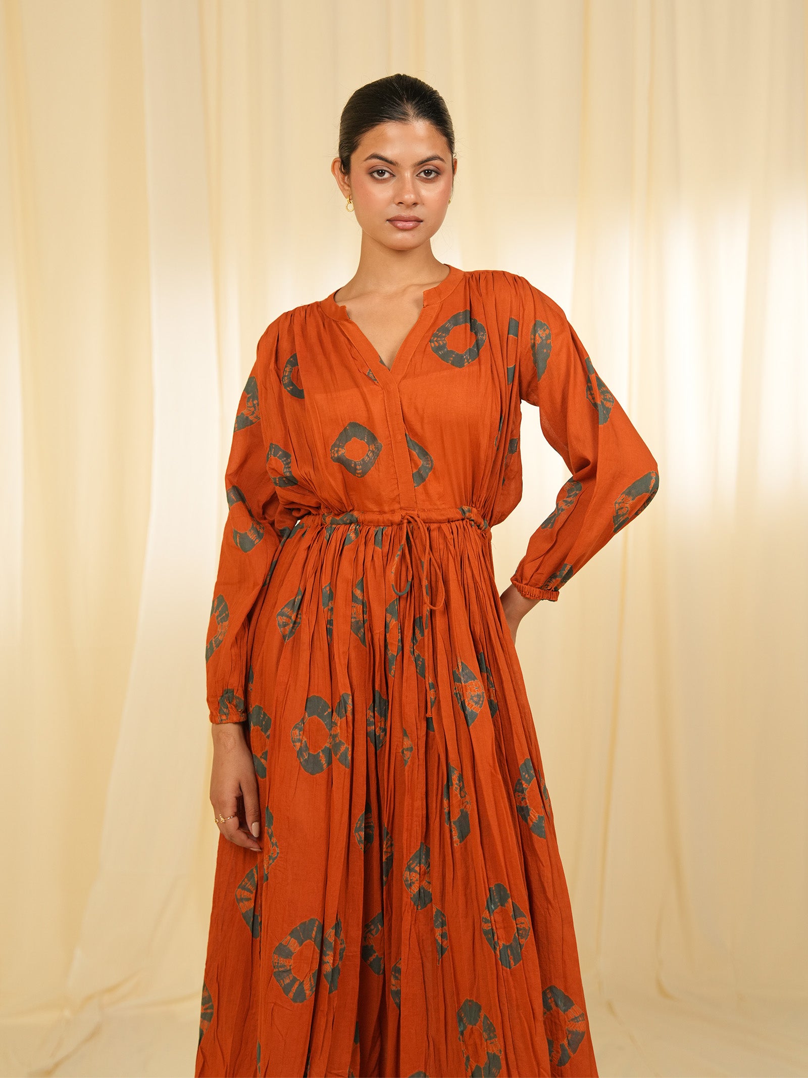 Rust Tie - Dye Gathered Voile Dress (Set of 2)