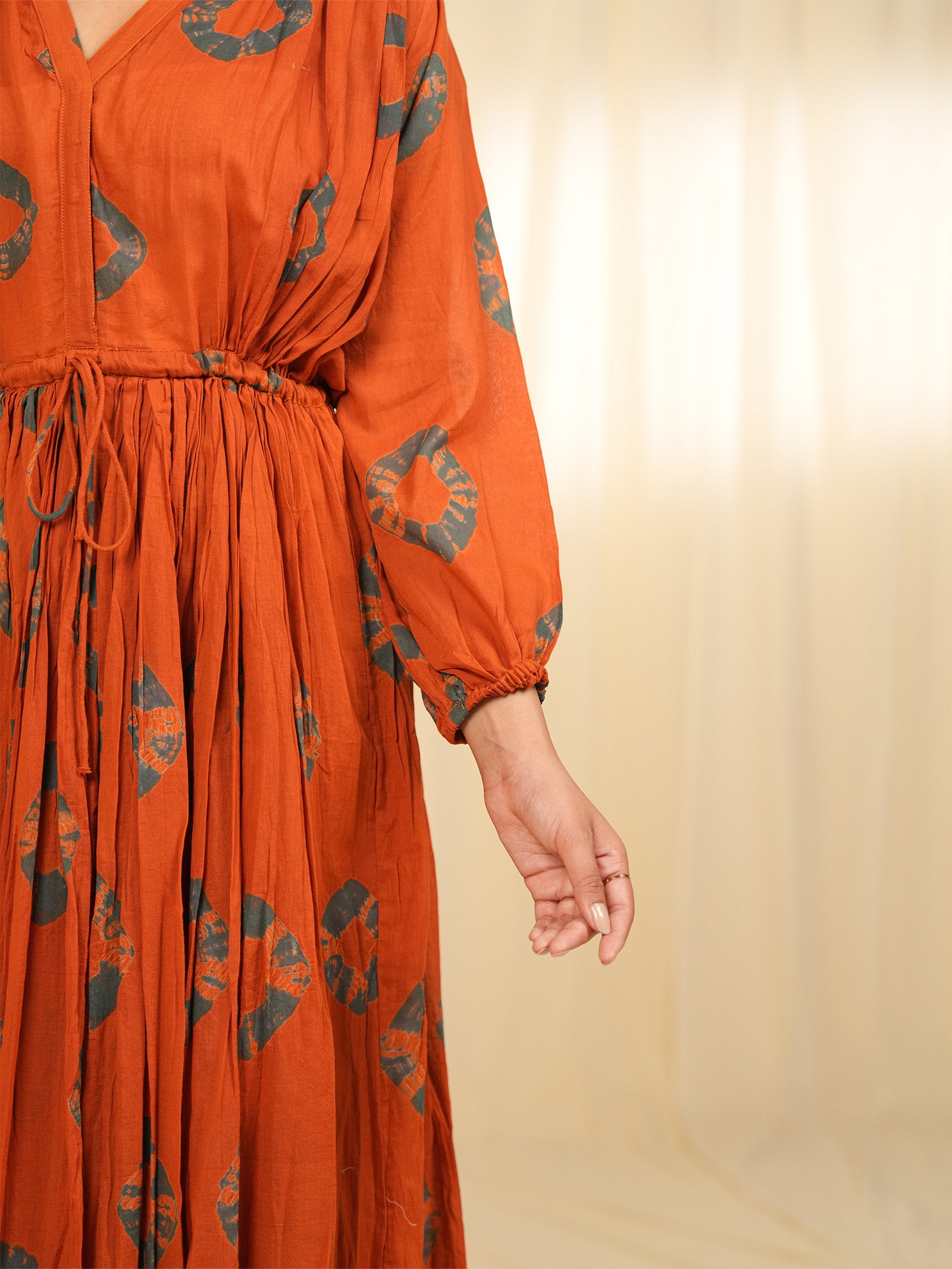 Rust Tie - Dye Gathered Voile Dress (Set of 2)