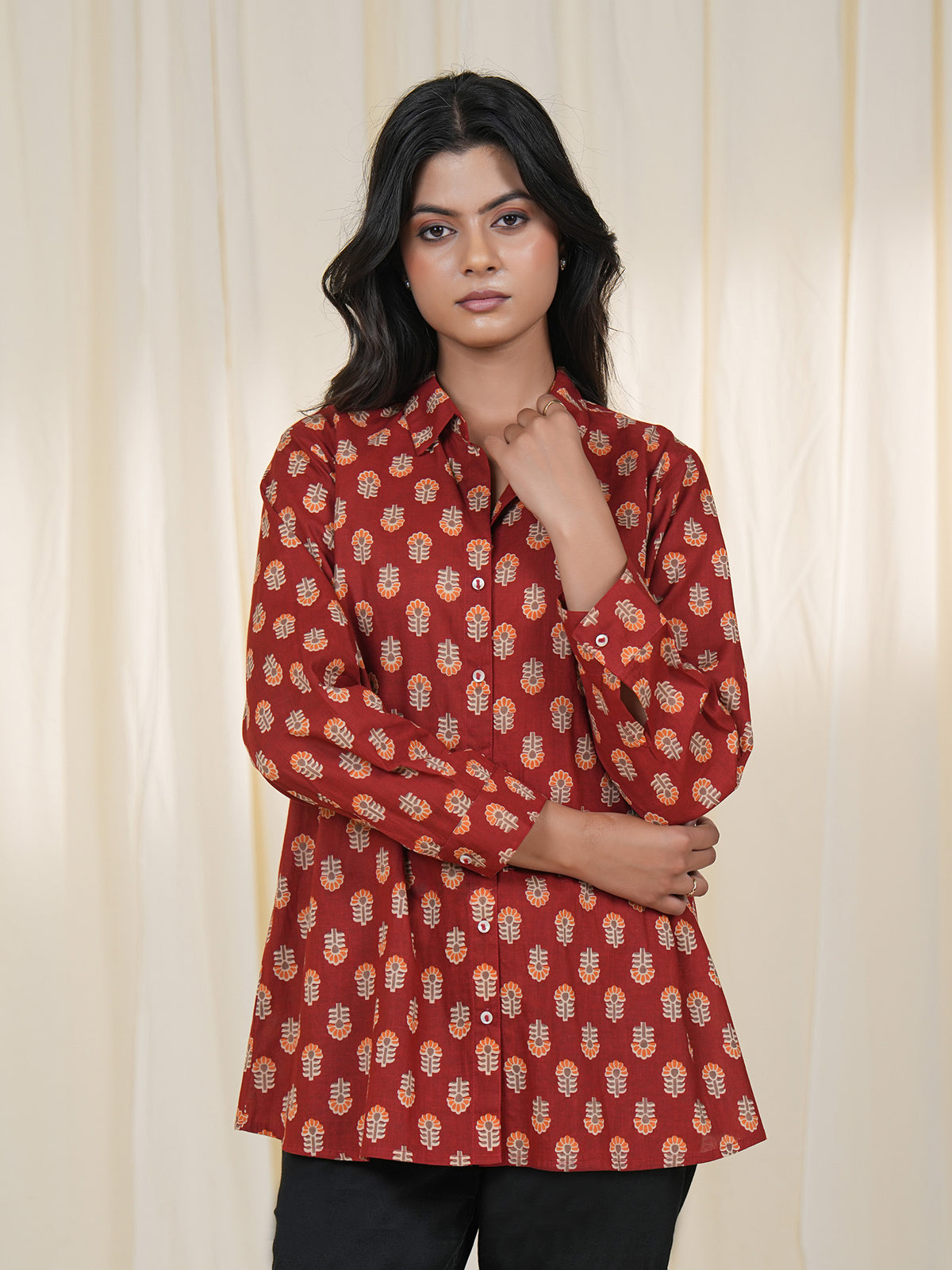 Rustic Indian Booti Cotton Shirt
