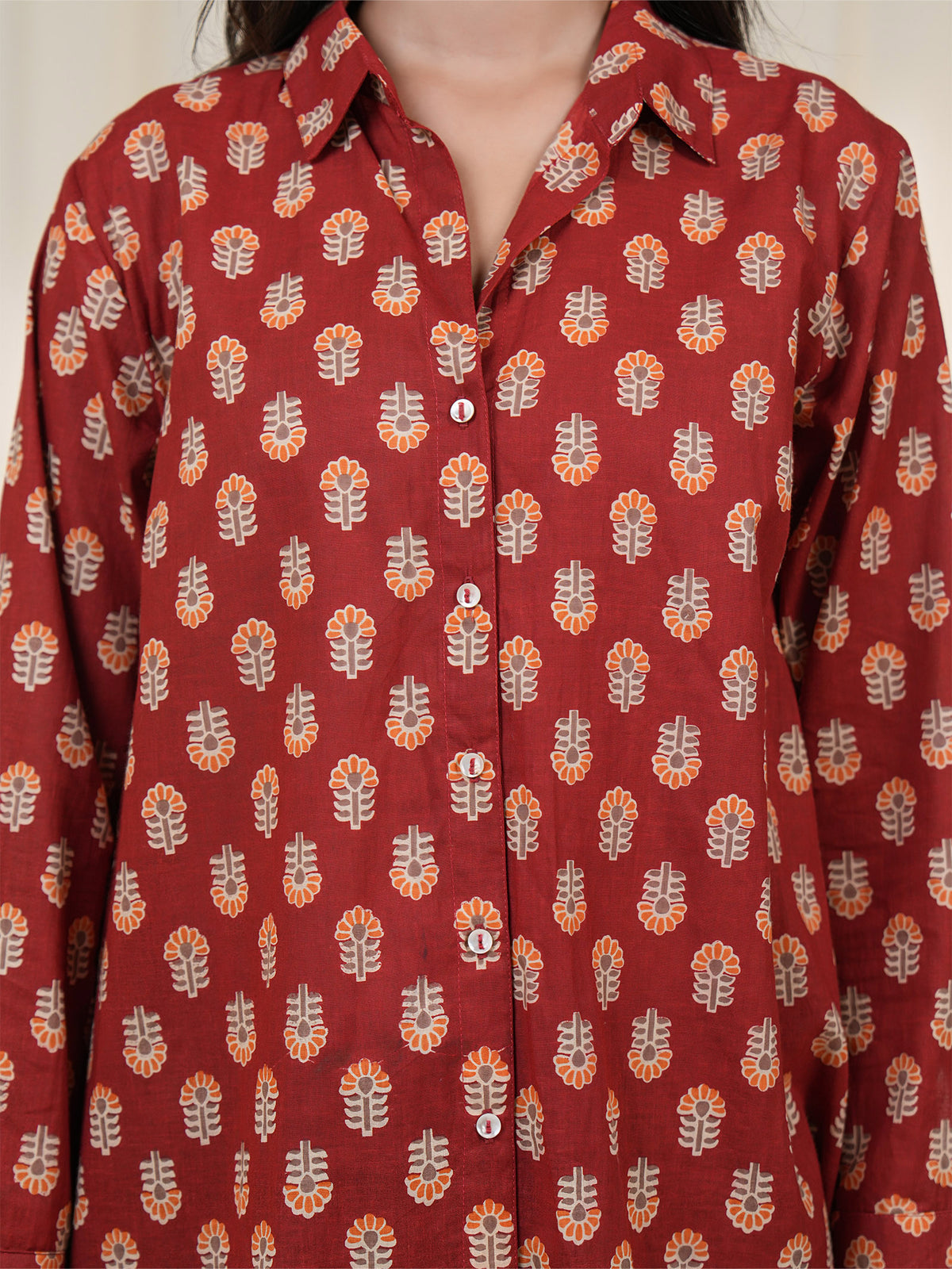 Rustic Indian Booti Cotton Shirt