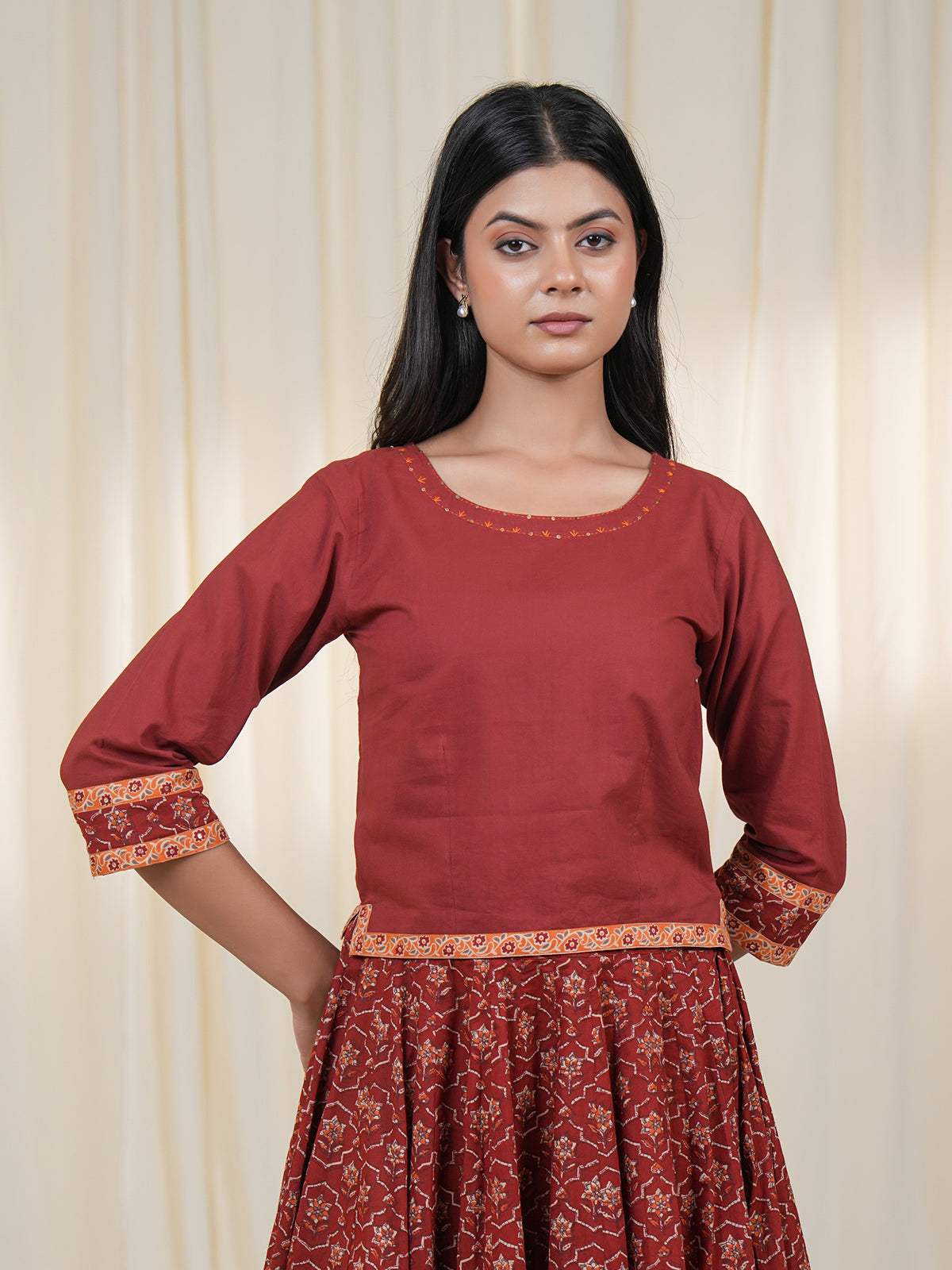 Rustic Indian Plain Cotton Crop Top