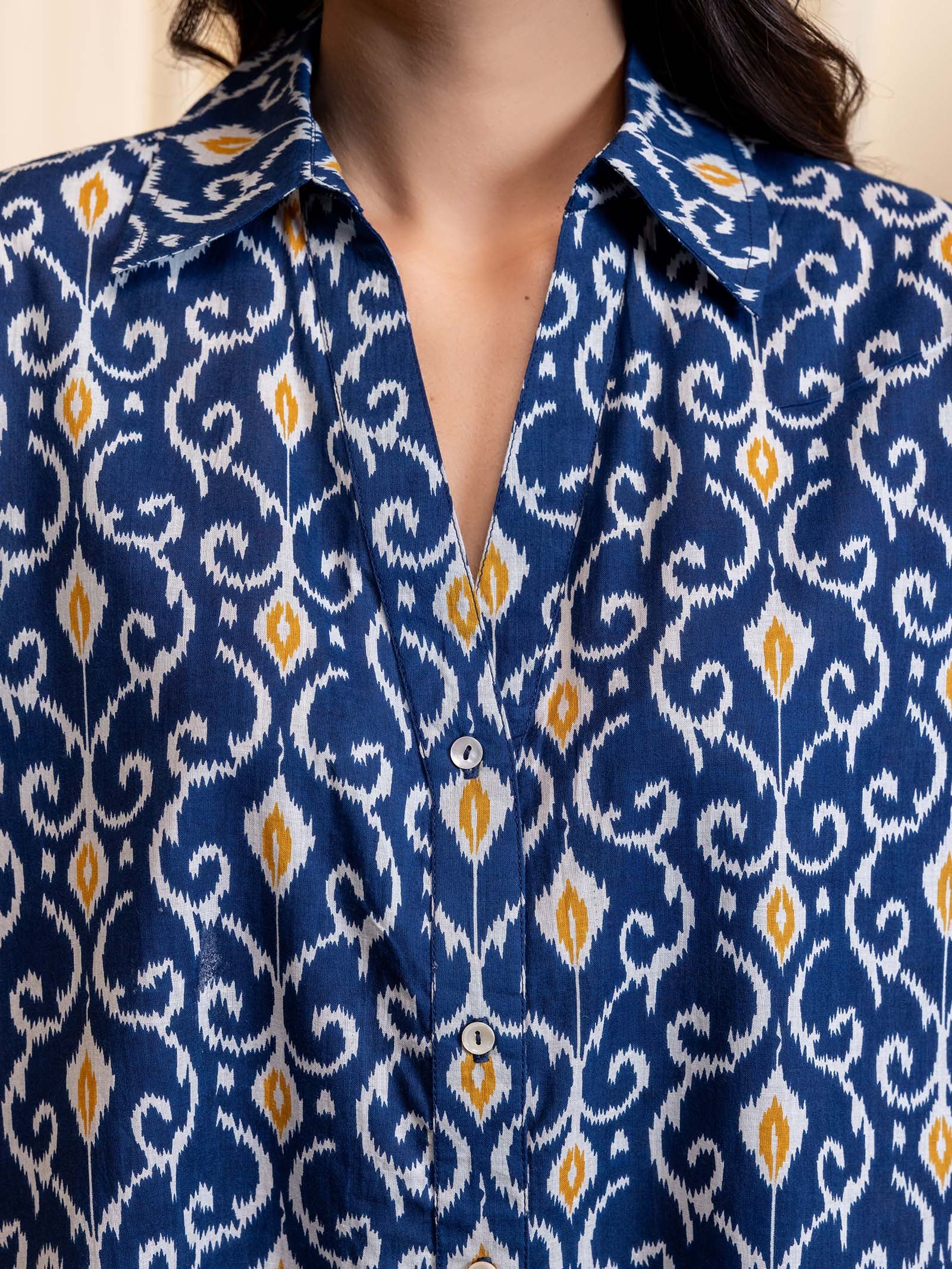 Ikat Redefined Cobalt Cotton Shirt