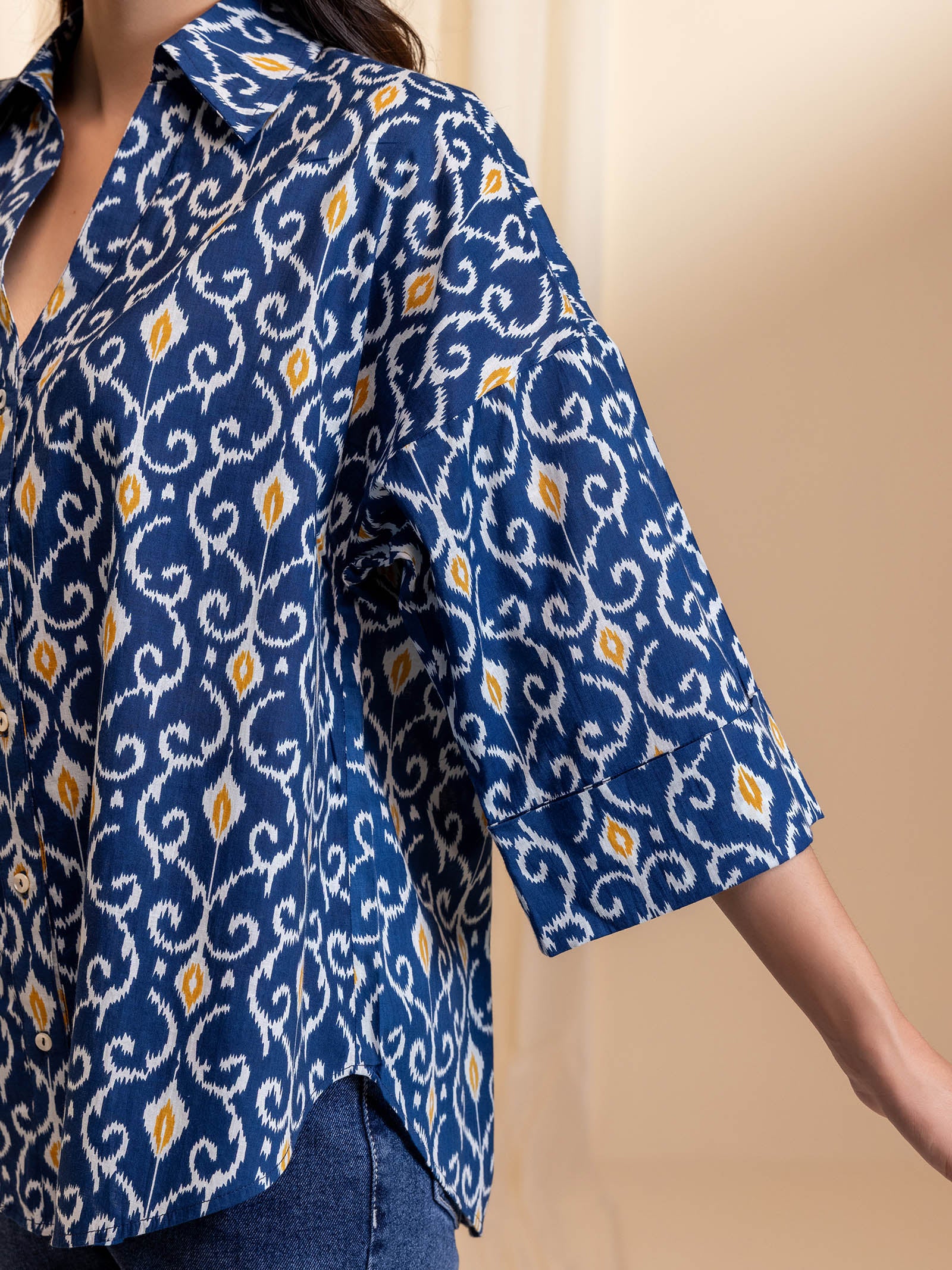 Ikat Redefined Cobalt Cotton Shirt