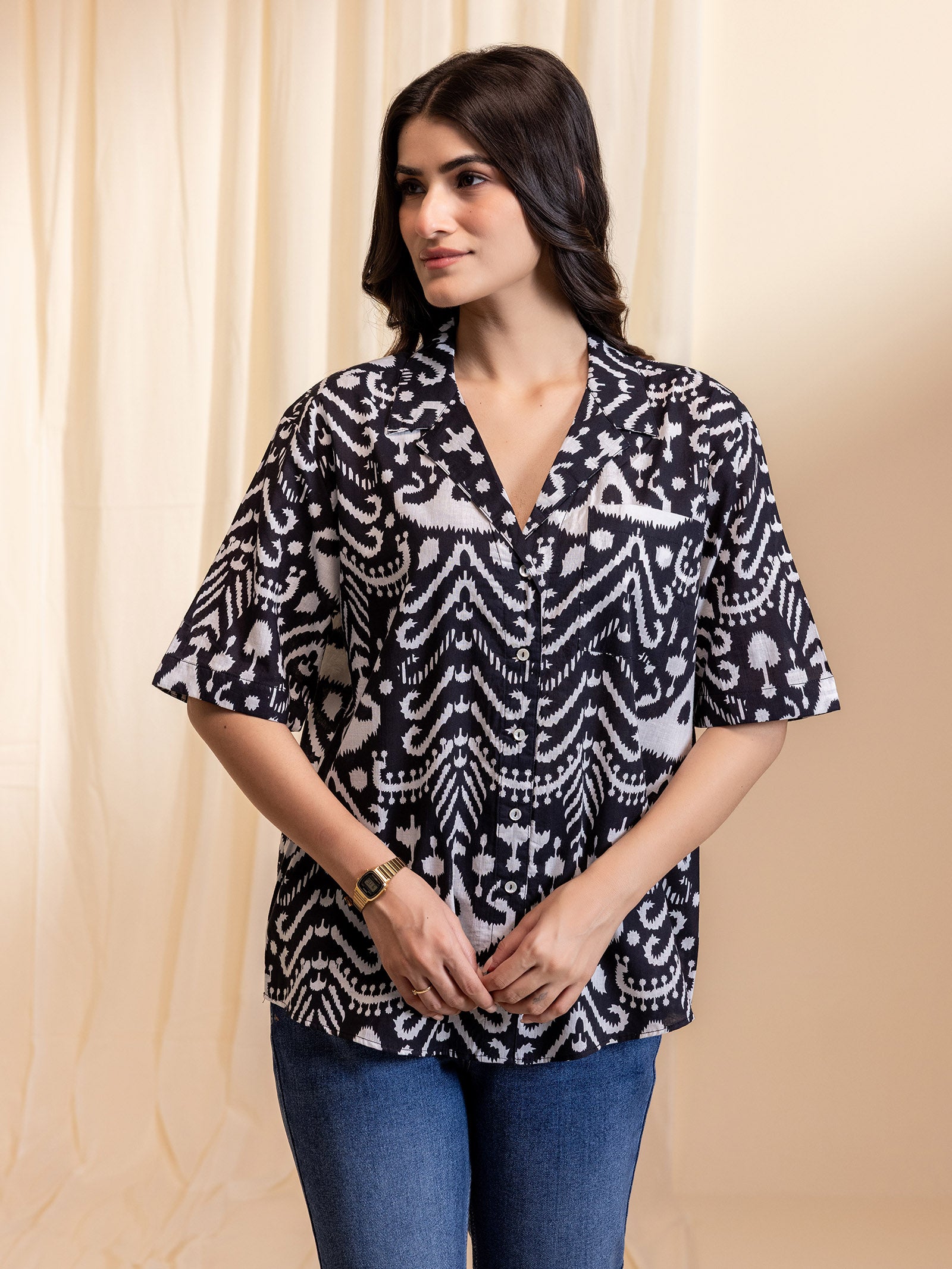 Ikat Redefined Coal Cotton Shirt