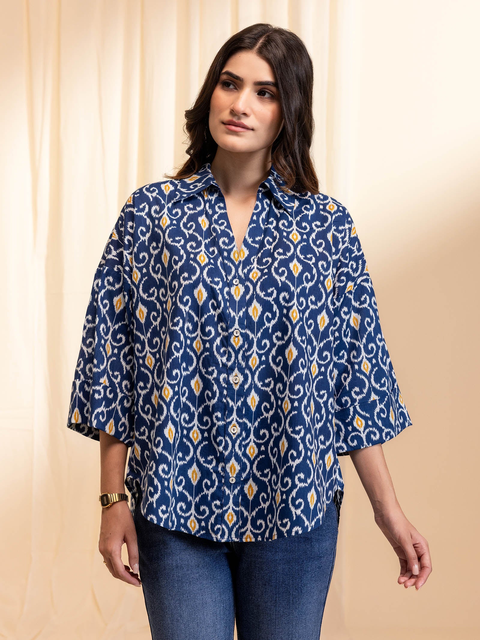 Ikat Redefined Cobalt Cotton Shirt
