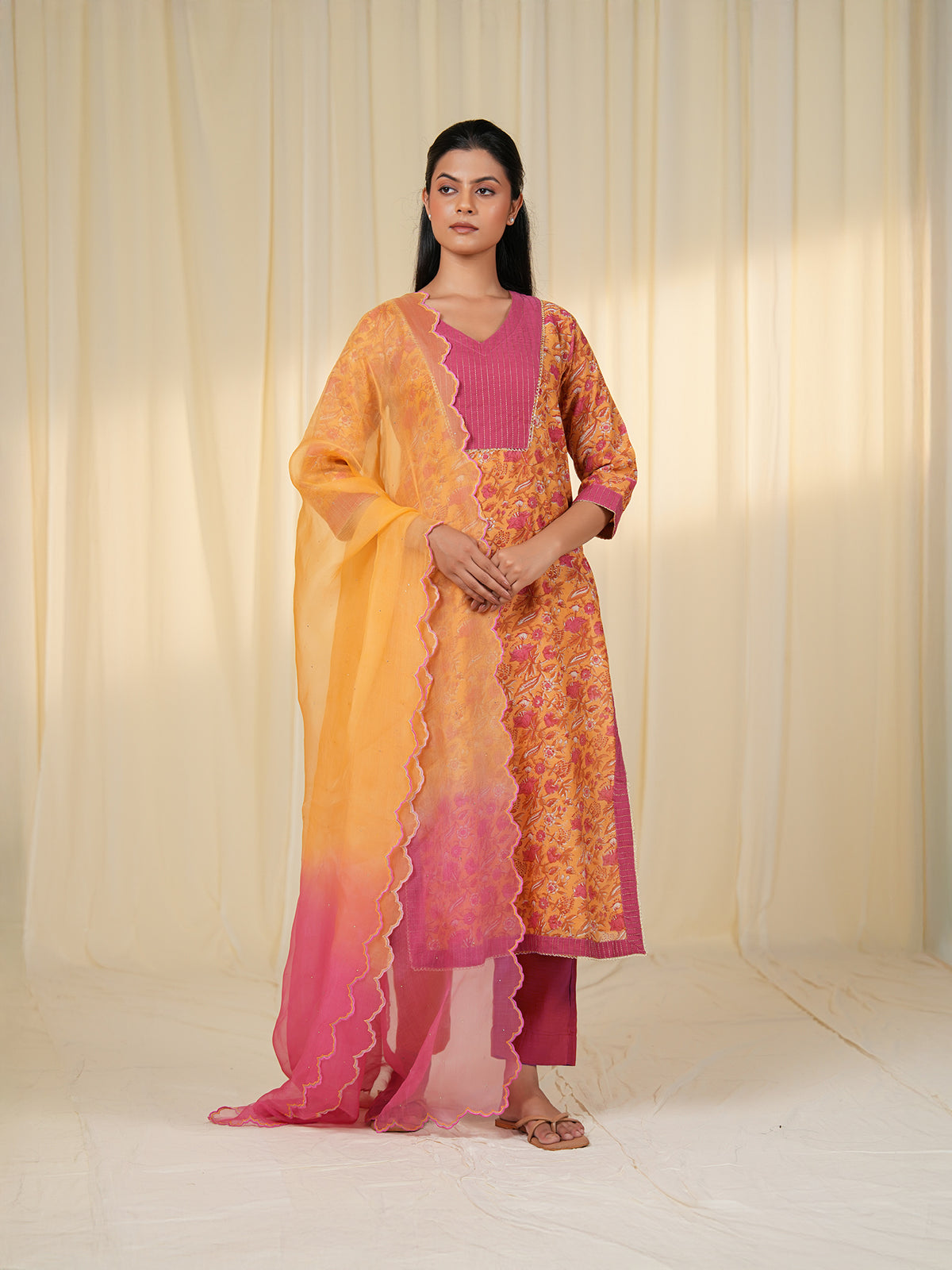 Sada Suhagan Cosmos Valley Chanderi Kurta