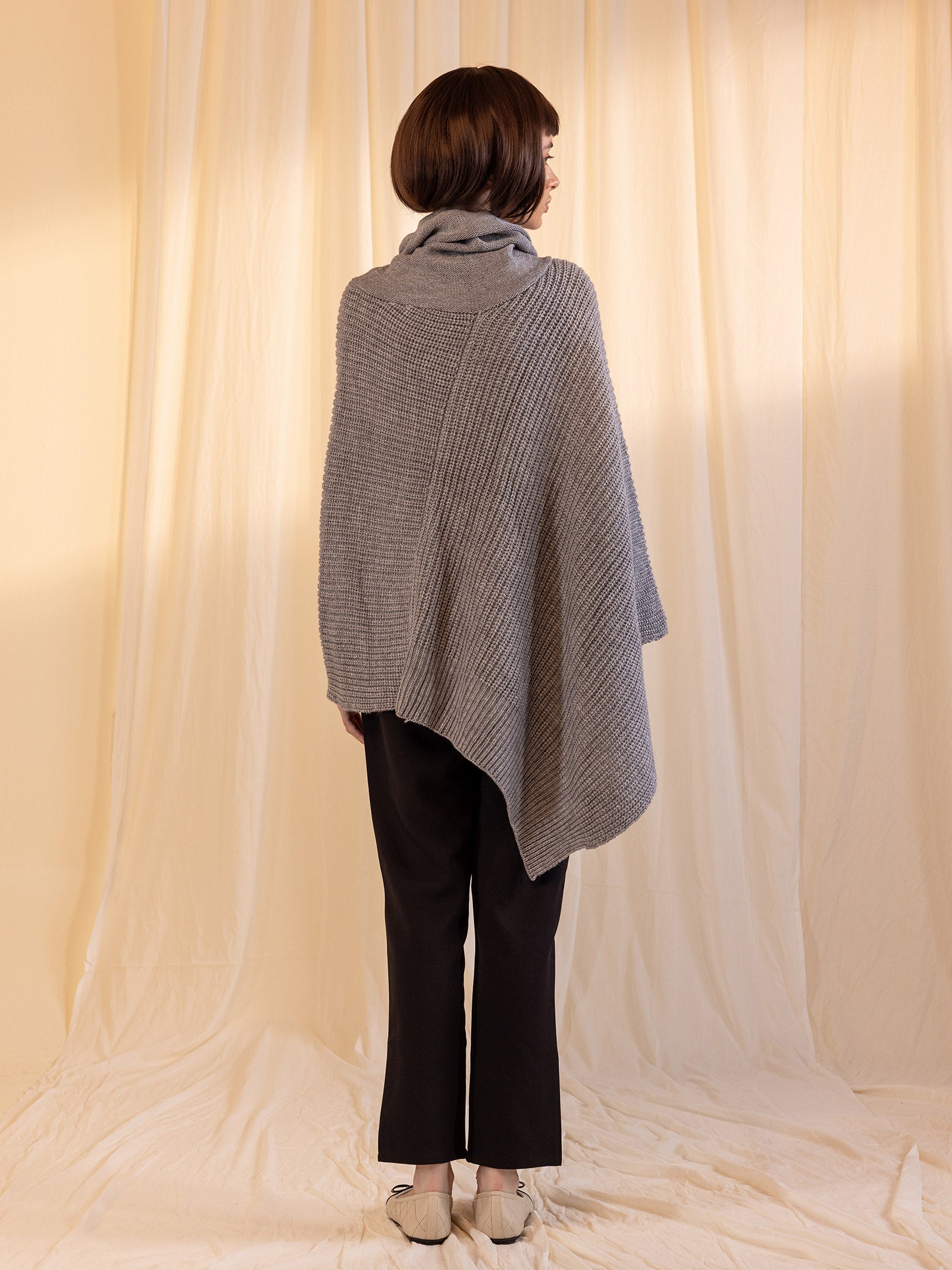 Woollen Safari Poncho - Grey