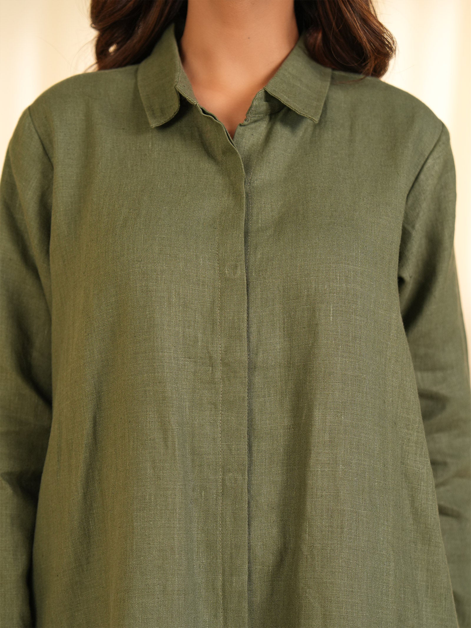 Safari - Olive Green Linen Dress