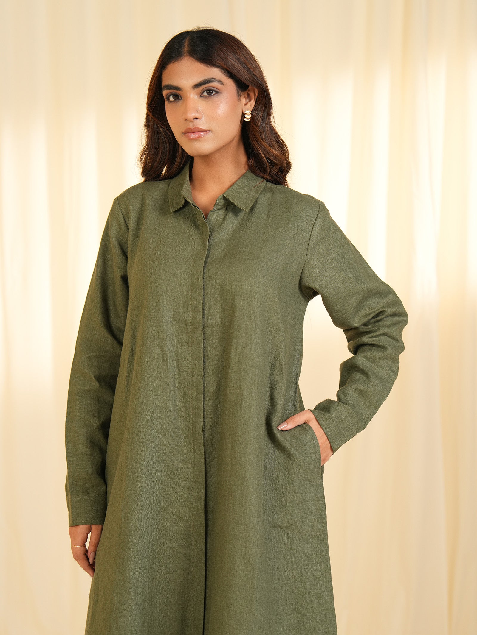 Safari - Olive Green Linen Dress