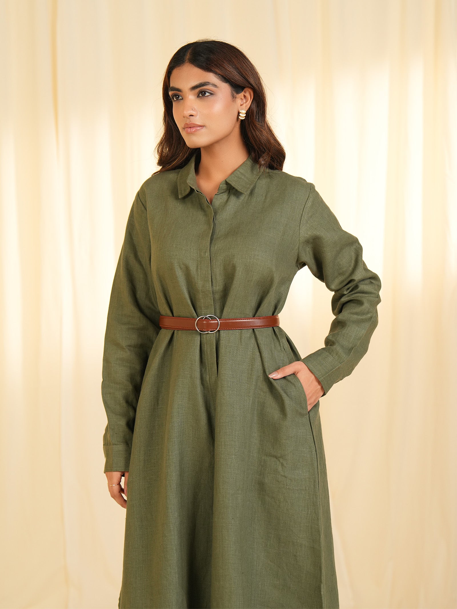 Safari - Olive Green Linen Dress