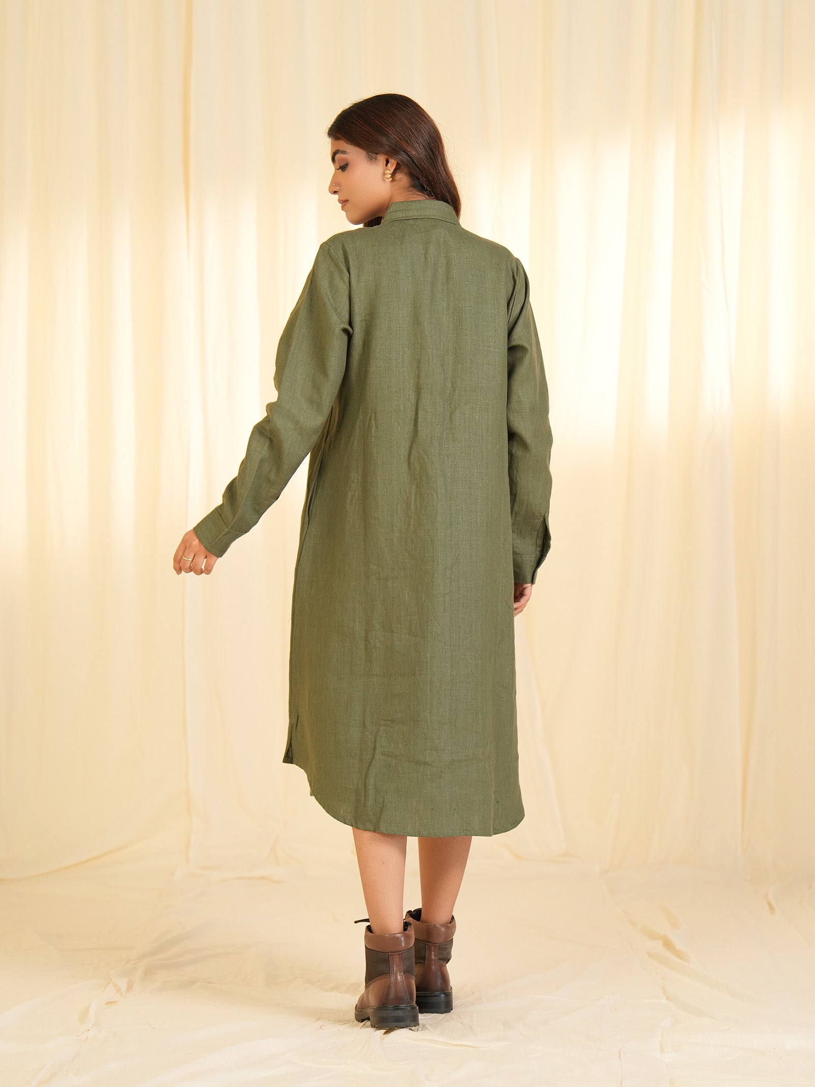 Safari - Olive Green Linen Dress