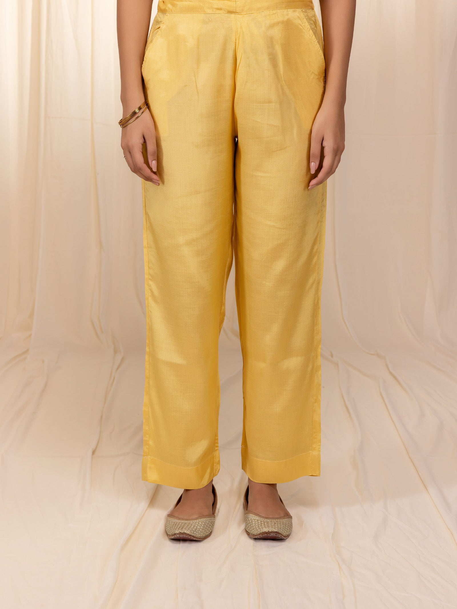 Sakhi Saheliya Yellow Bamboo Silk Straight Pants