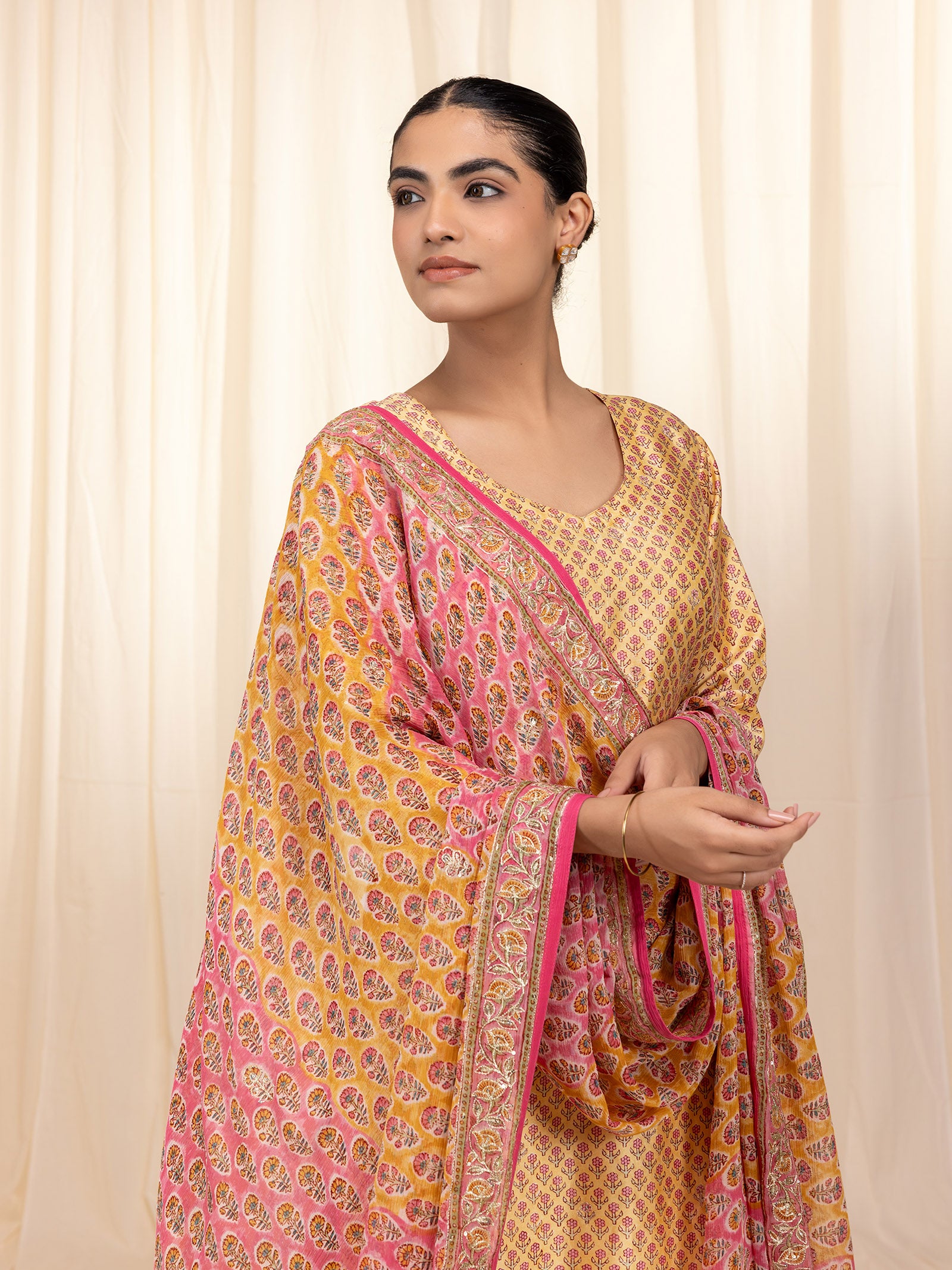 Sakhi Saheliya Yellow Chiffon Dupatta