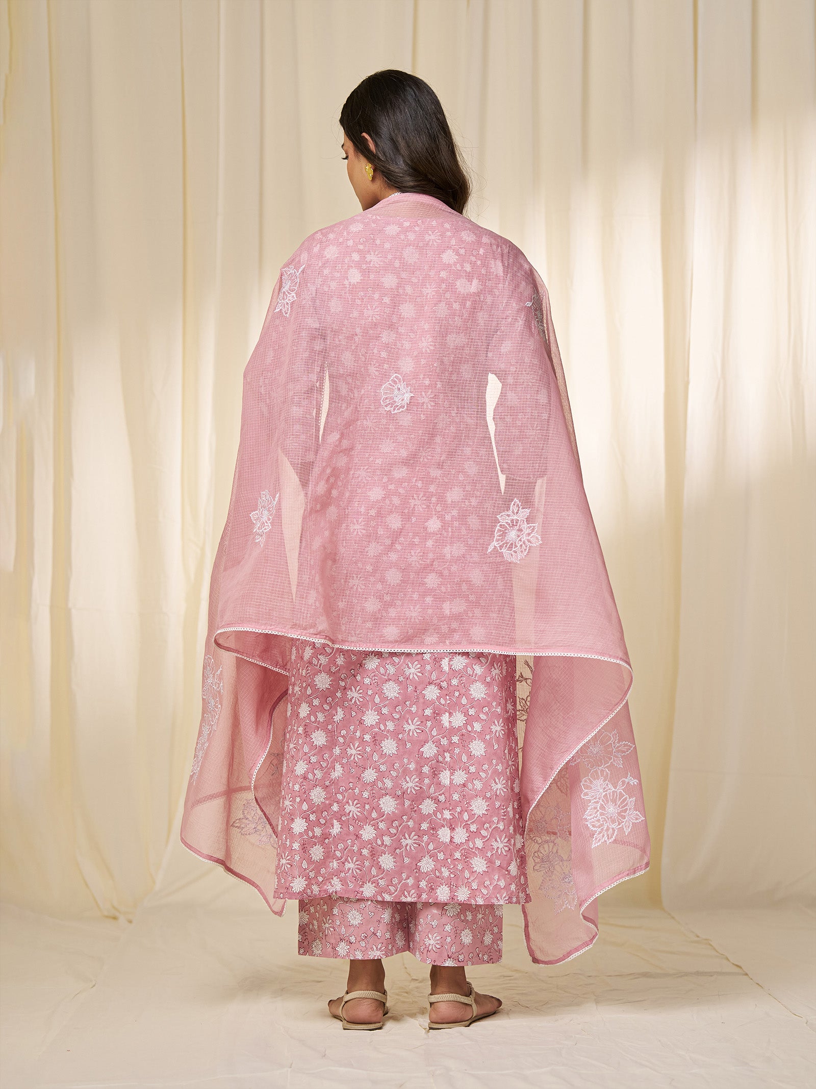 Gulabi Kota Doria Dupatta