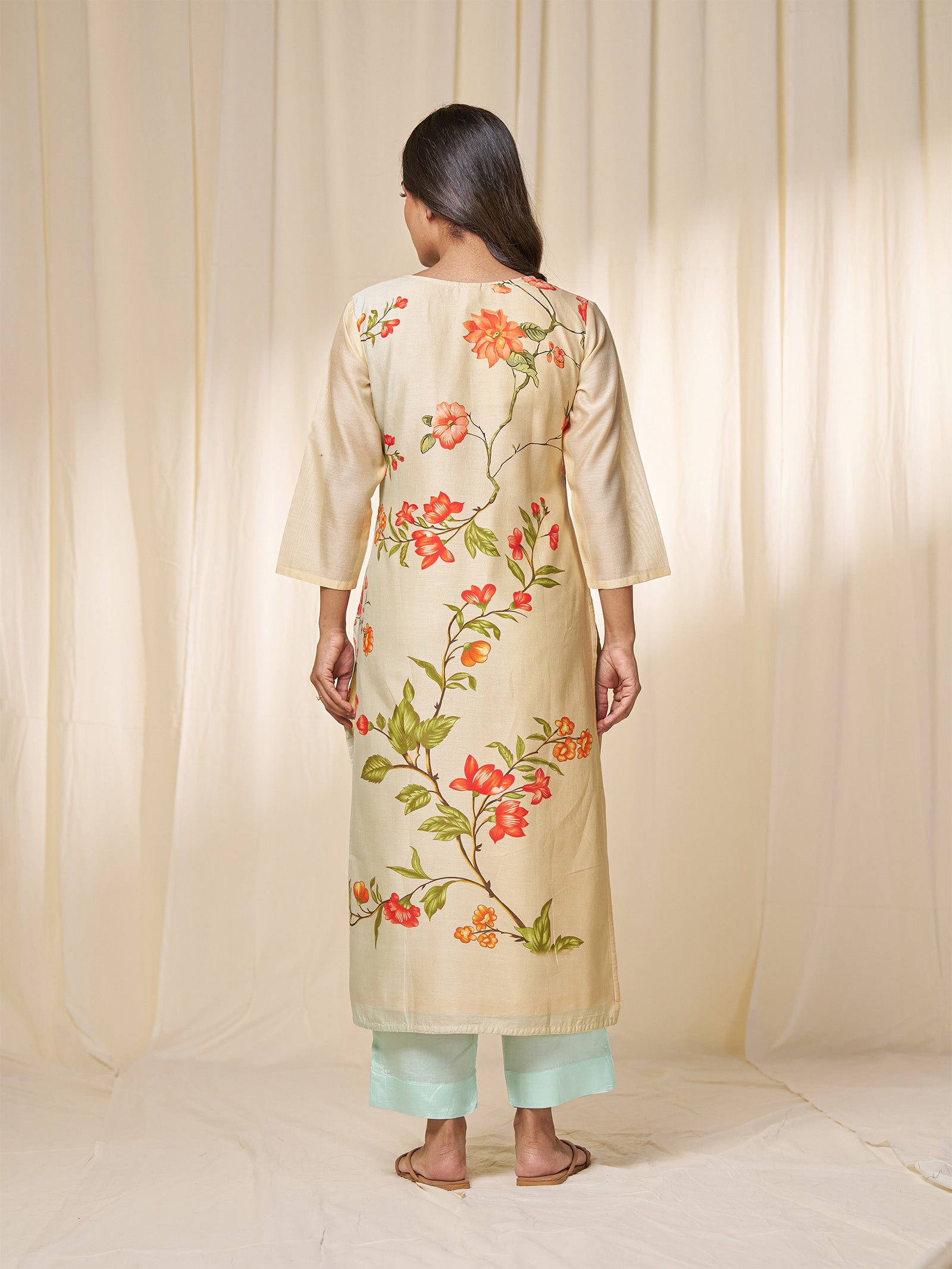 Narangi Chanderi Kurta