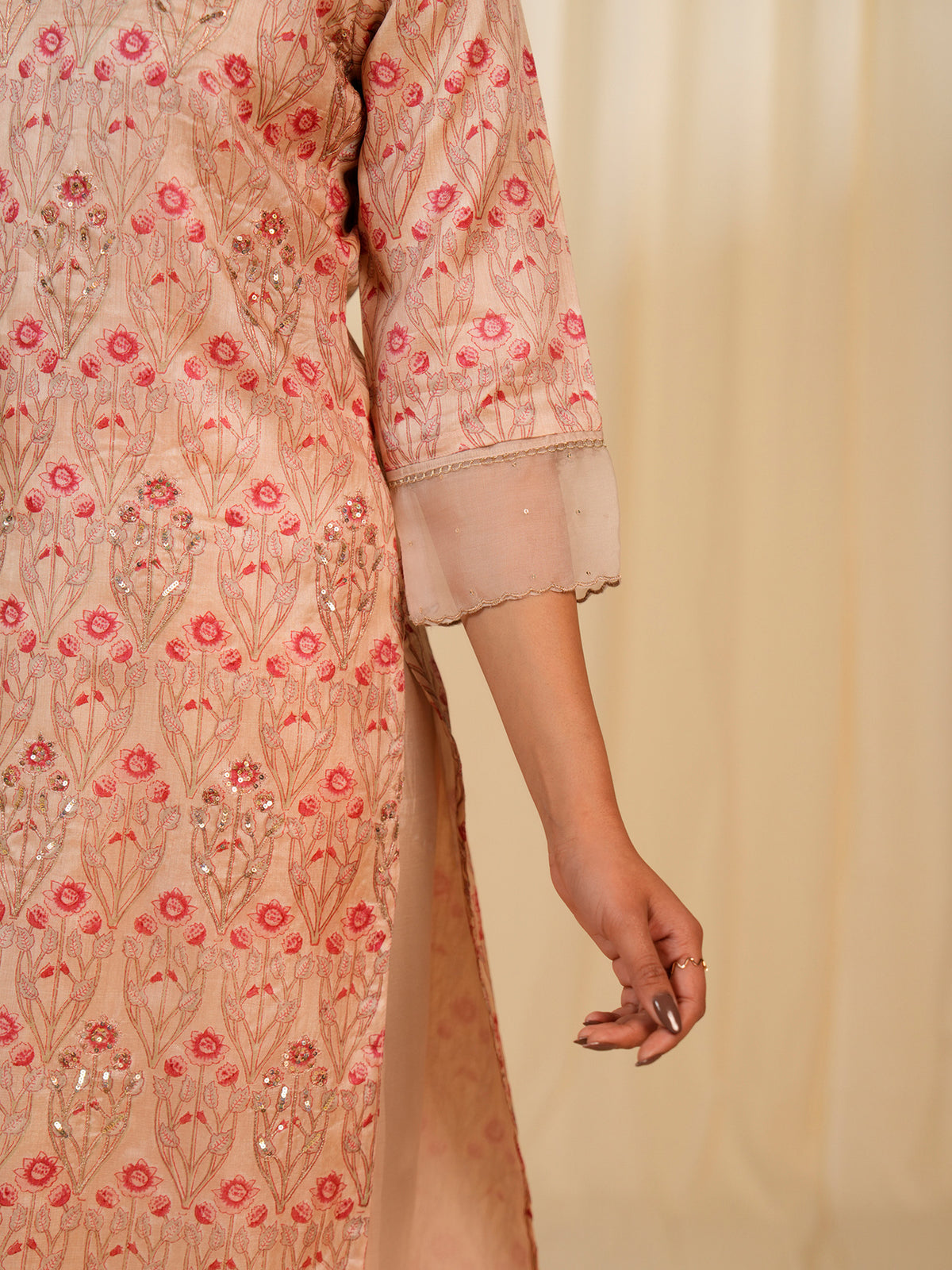 Sunhera Gulab Tussar Silk Kurta