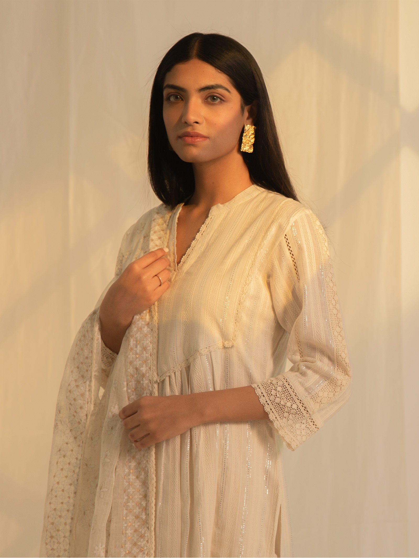 Raw Ecru Plush Cotton Kurta