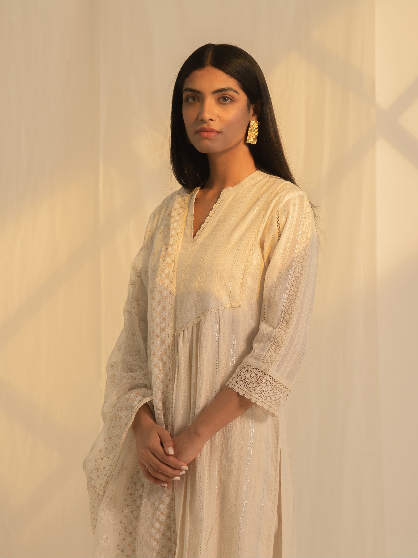 Raw Ecru Plush Cotton Kurta