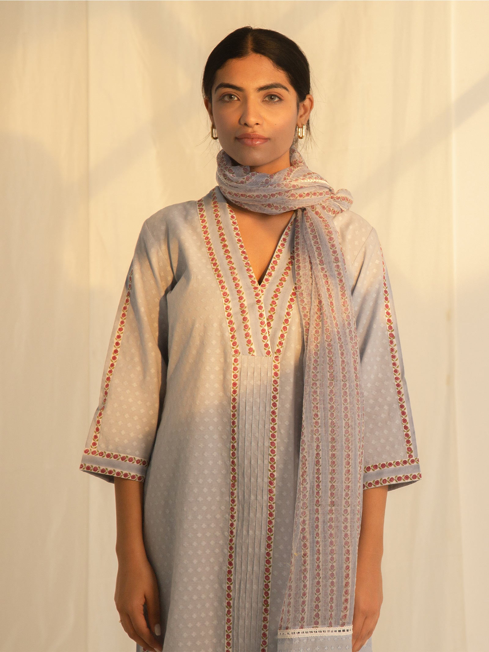 Blue Roses Chanderi Kurta