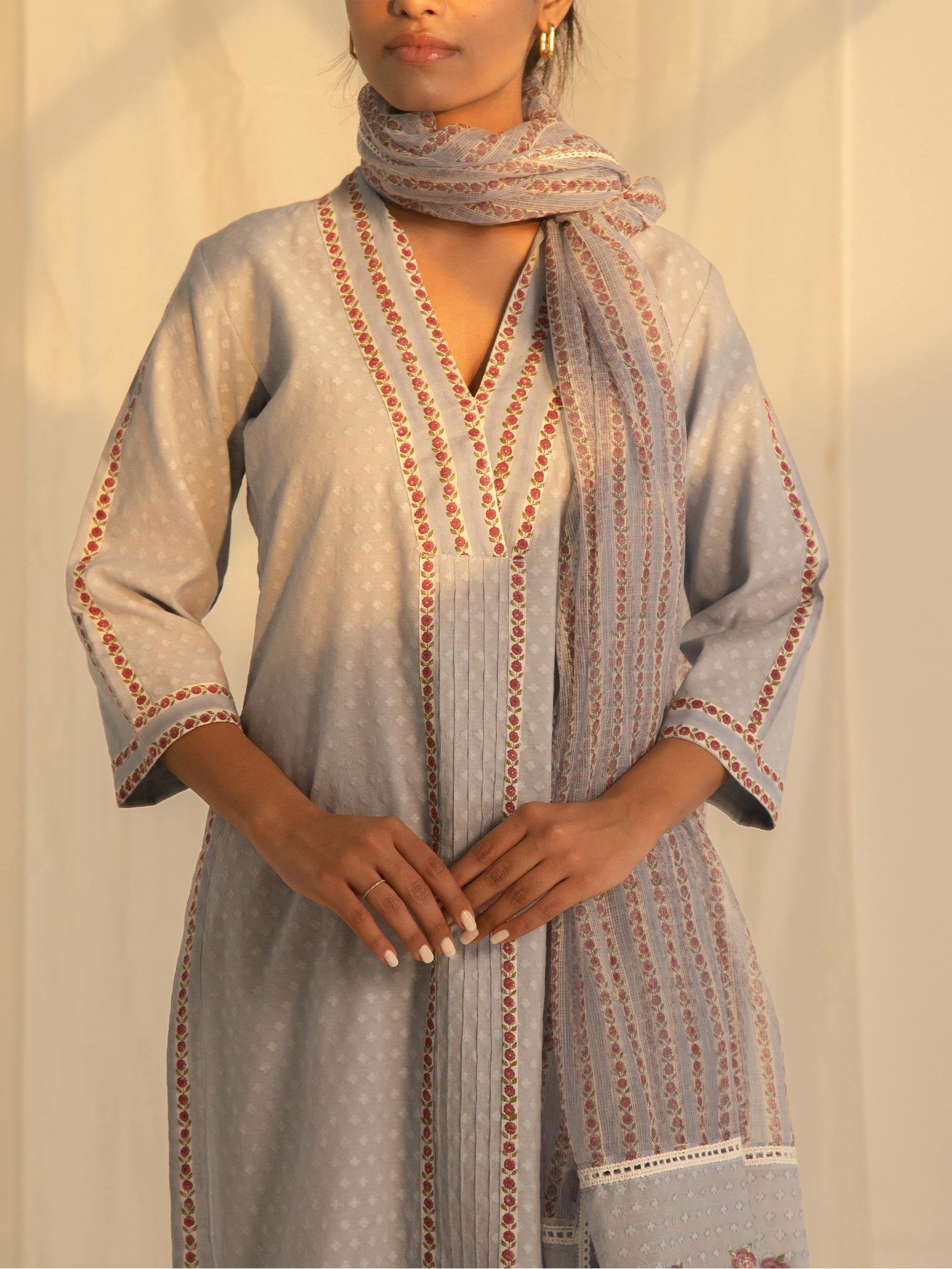 Blue Roses Chanderi Kurta