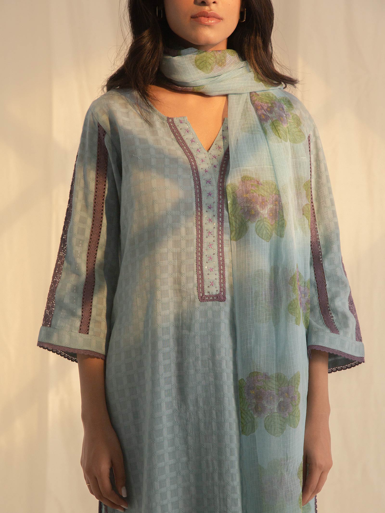 African Violet Kota Dupatta