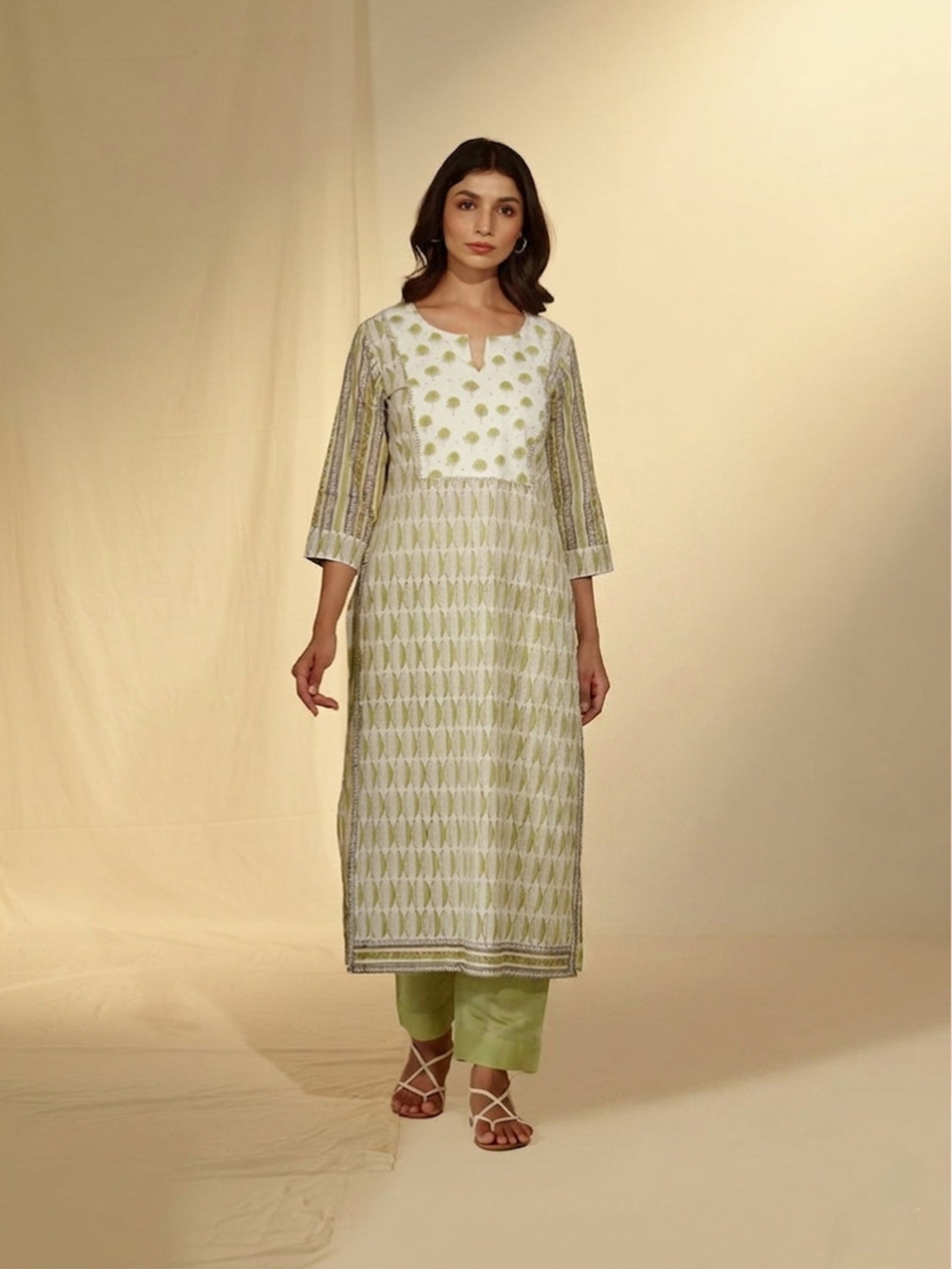 Tea Green Cotton Kurta