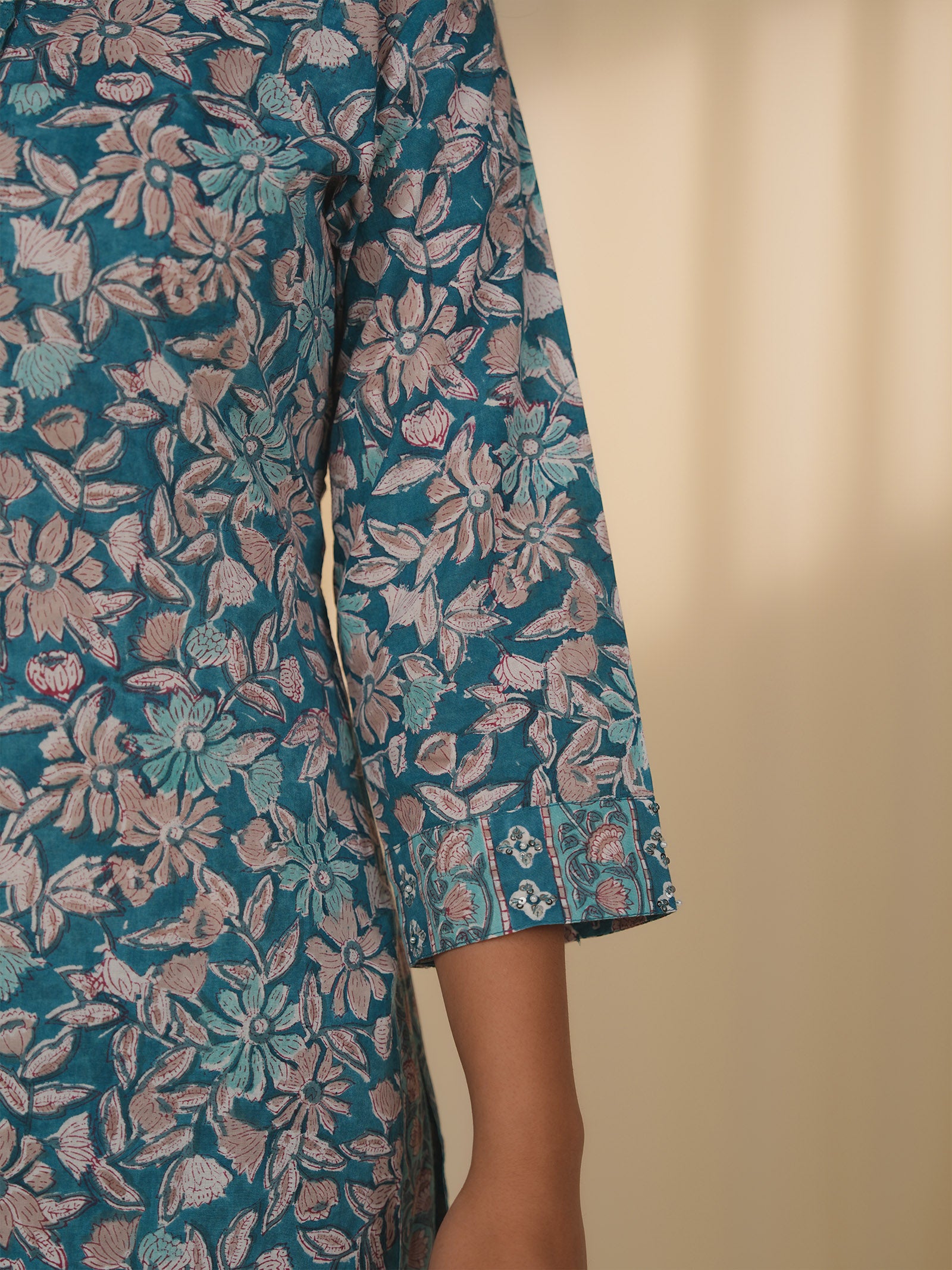 Teal Jaal Cotton Kurta