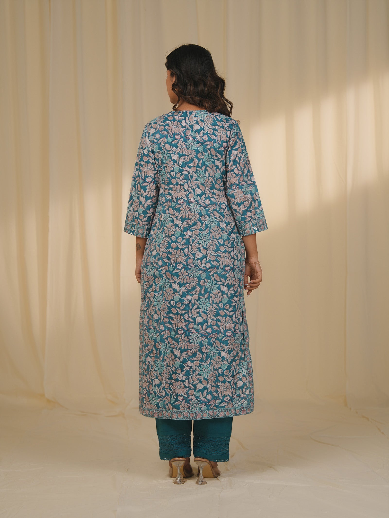 Teal Jaal Cotton Kurta