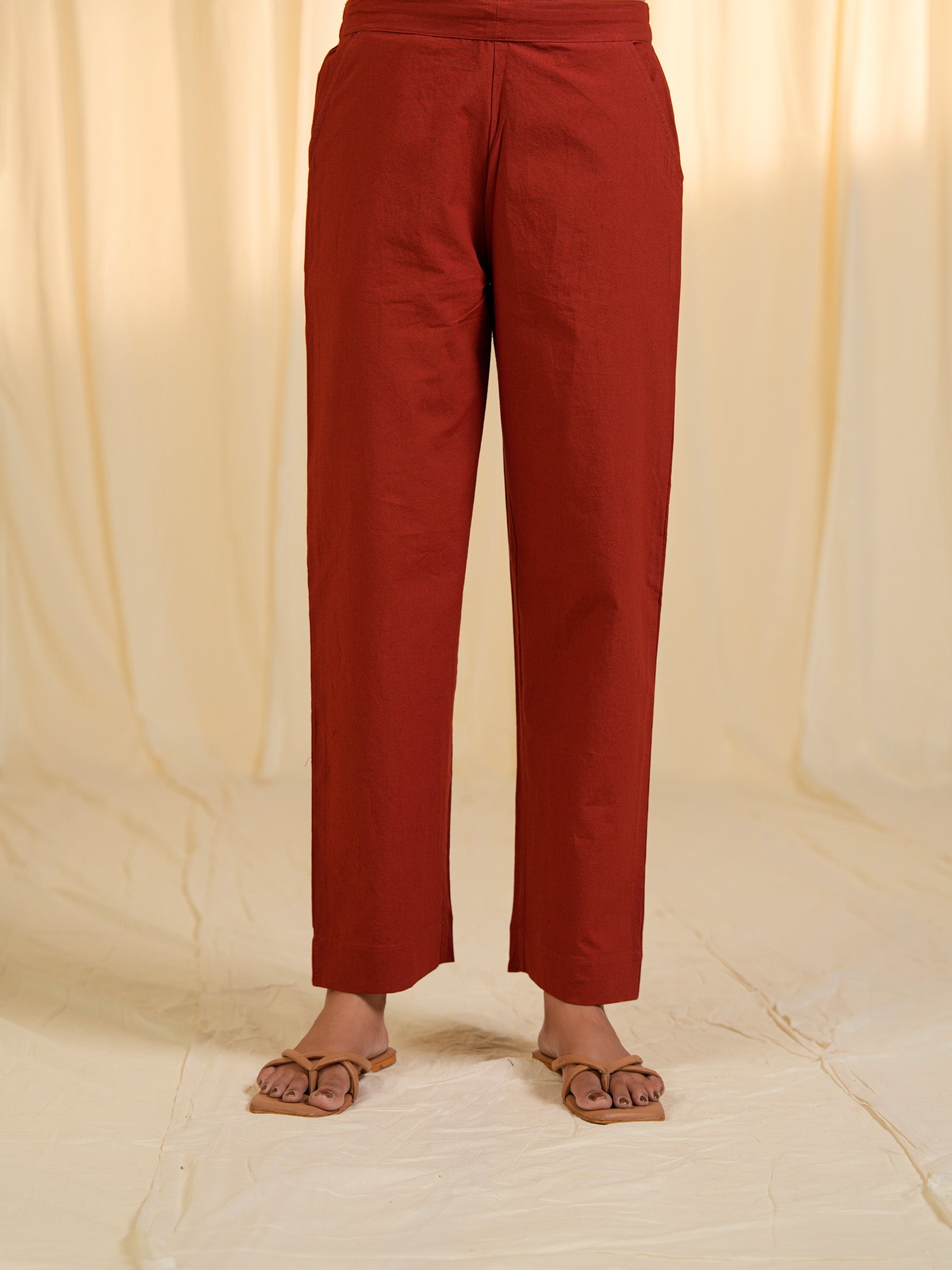 Terracotta Cotton Straight Pants